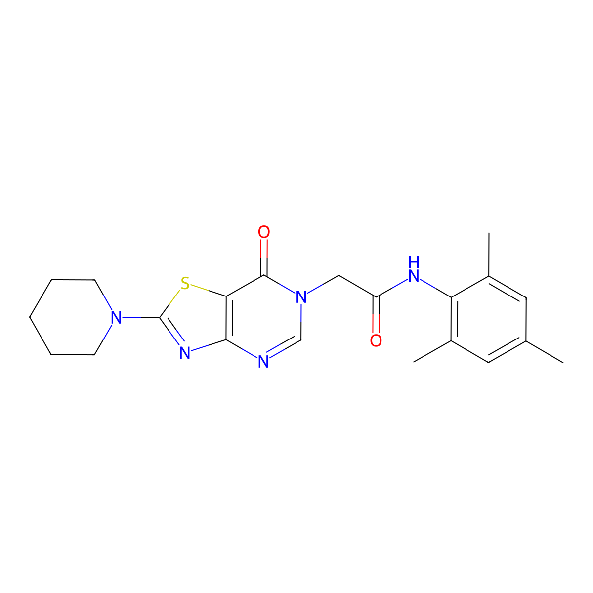 2-[7-oxo-2-(piperidin-1-yl)[1,3]thiazolo[4,5-d]pyrimidin-6(7H)-yl]-N-(2,4,6-trimethylphenyl)acetamide molecular structure, CAS 1223835-60-6