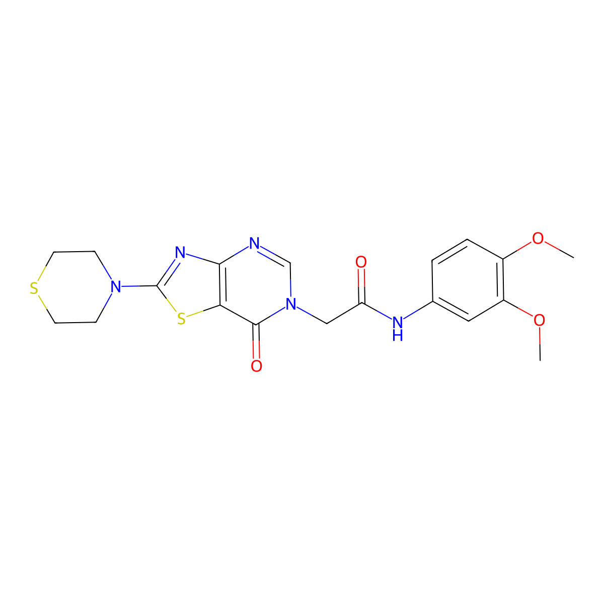N-(3,4-dimethoxyphenyl)-2-[7-oxo-2-(thiomorpholin-4-yl)-6H,7H-[1,3]thiazolo[4,5-d]pyrimidin-6-yl]acetamide molecular structure, CAS 1223835-67-3
