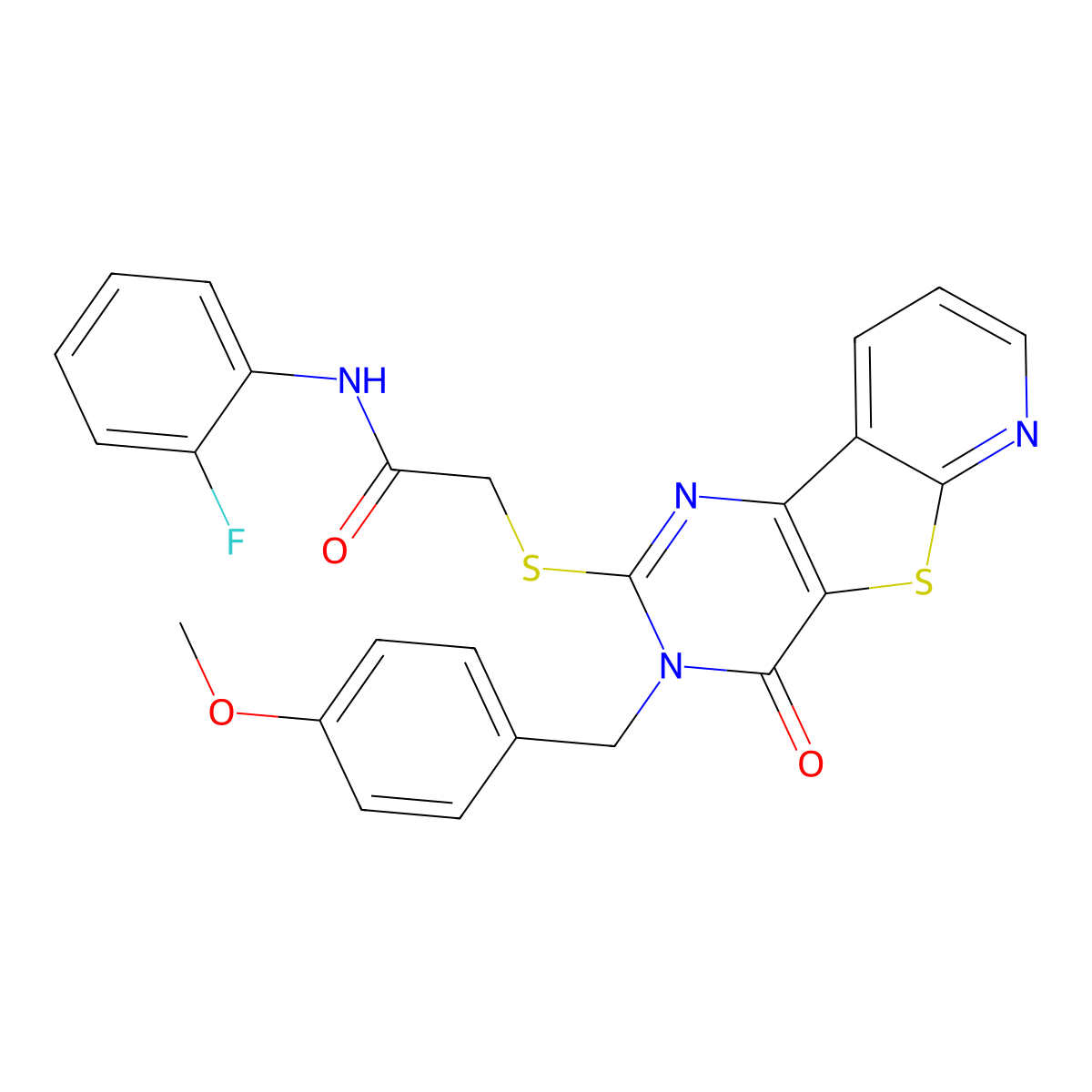 N-(2-fluorophenyl)-2-((3-(4-methoxybenzyl)-4-oxo-3,4-dihydropyrido[3',2':4,5]thieno[3,2-d]pyrimidin-2-yl)thio)acetamide molecular structure, CAS 1223835-74-2
