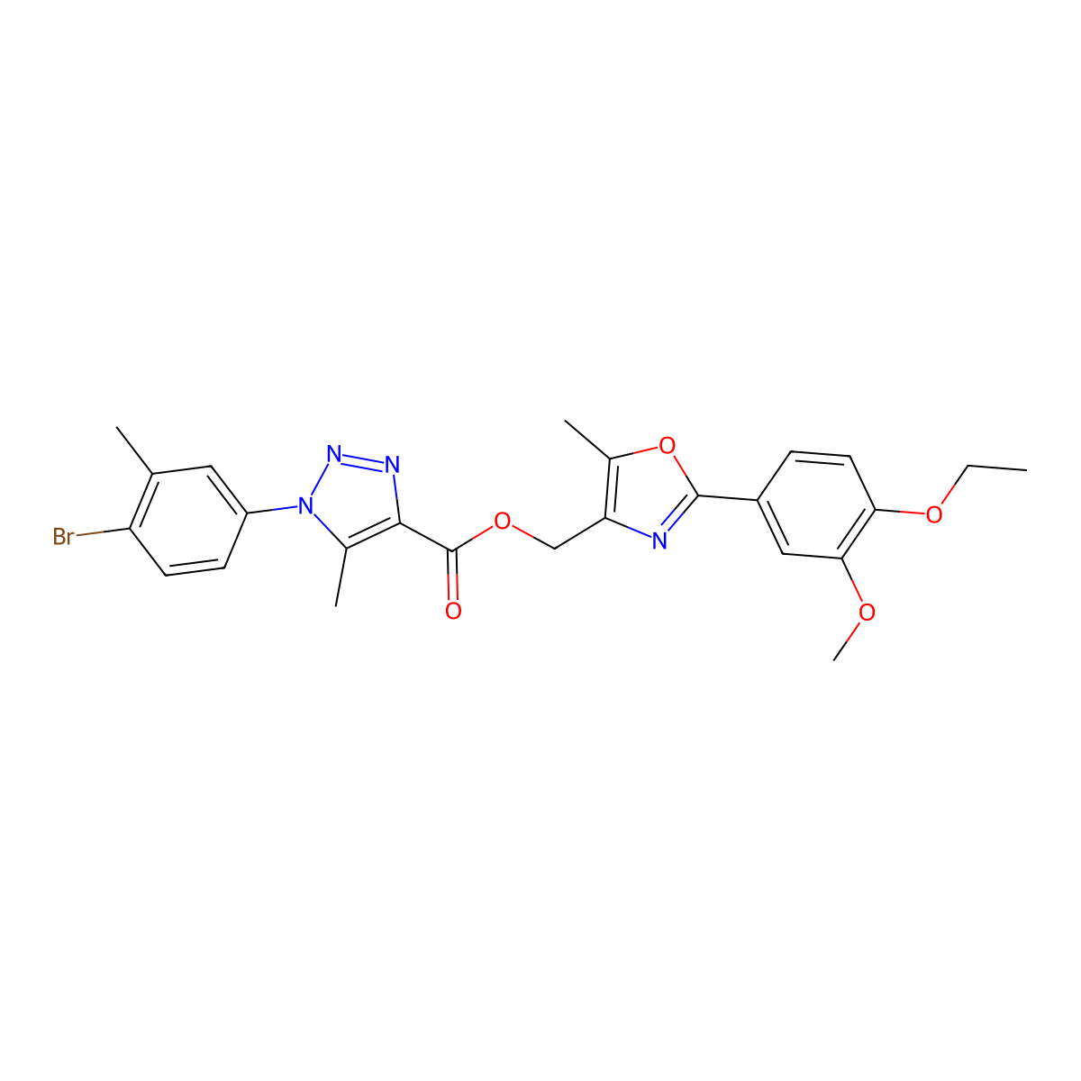 [2-(4-ethoxy-3-methoxyphenyl)-5-methyl-1,3-oxazol-4-yl]methyl 1-(4-bromo-3-methylphenyl)-5-methyl-1H-1,2,3-triazole-4-carboxylate molecular structure, CAS 1223835-92-4