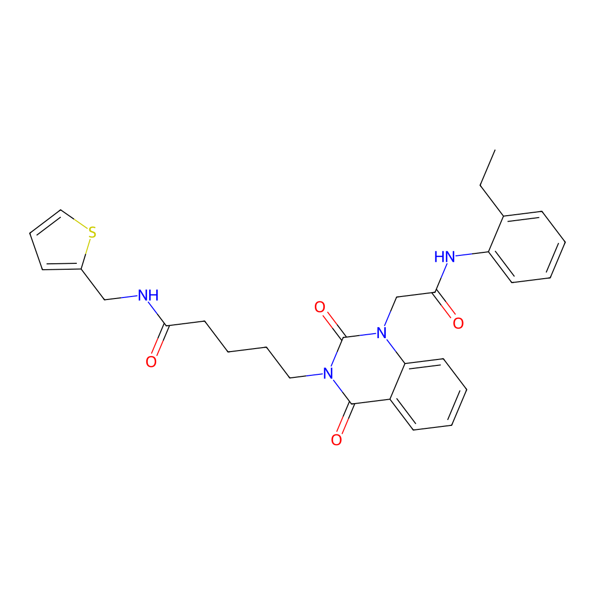 5-(1-(2-((2-ethylphenyl)amino)-2-oxoethyl)-2,4-dioxo-1,2-dihydroquinazolin-3(4H)-yl)-N-(thiophen-2-ylmethyl)pentanamide molecular structure, CAS 1223835-99-1