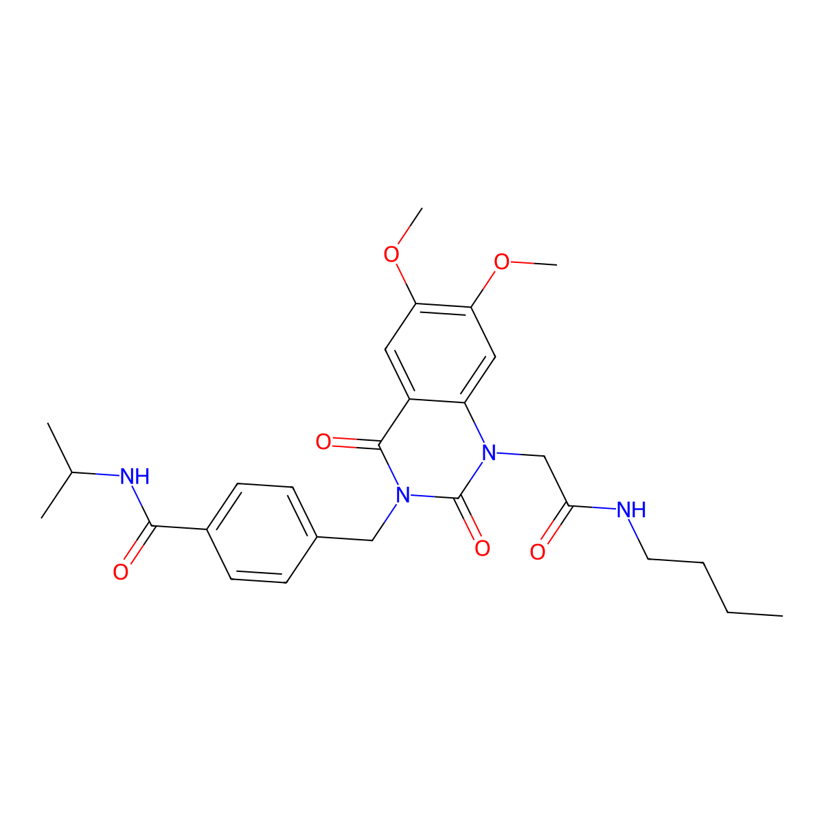 4-((1-(2-(butylamino)-2-oxoethyl)-6,7-dimethoxy-2,4-dioxo-1,2-dihydroquinazolin-3(4H)-yl)methyl)-N-isopropylbenzamide molecular structure, CAS 1223836-09-6
