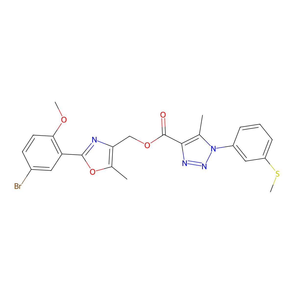 (2-(5-bromo-2-methoxyphenyl)-5-methyloxazol-4-yl)methyl 5-methyl-1-(3-(methylthio)phenyl)-1H-1,2,3-triazole-4-carboxylate molecular structure, CAS 1223836-41-6
