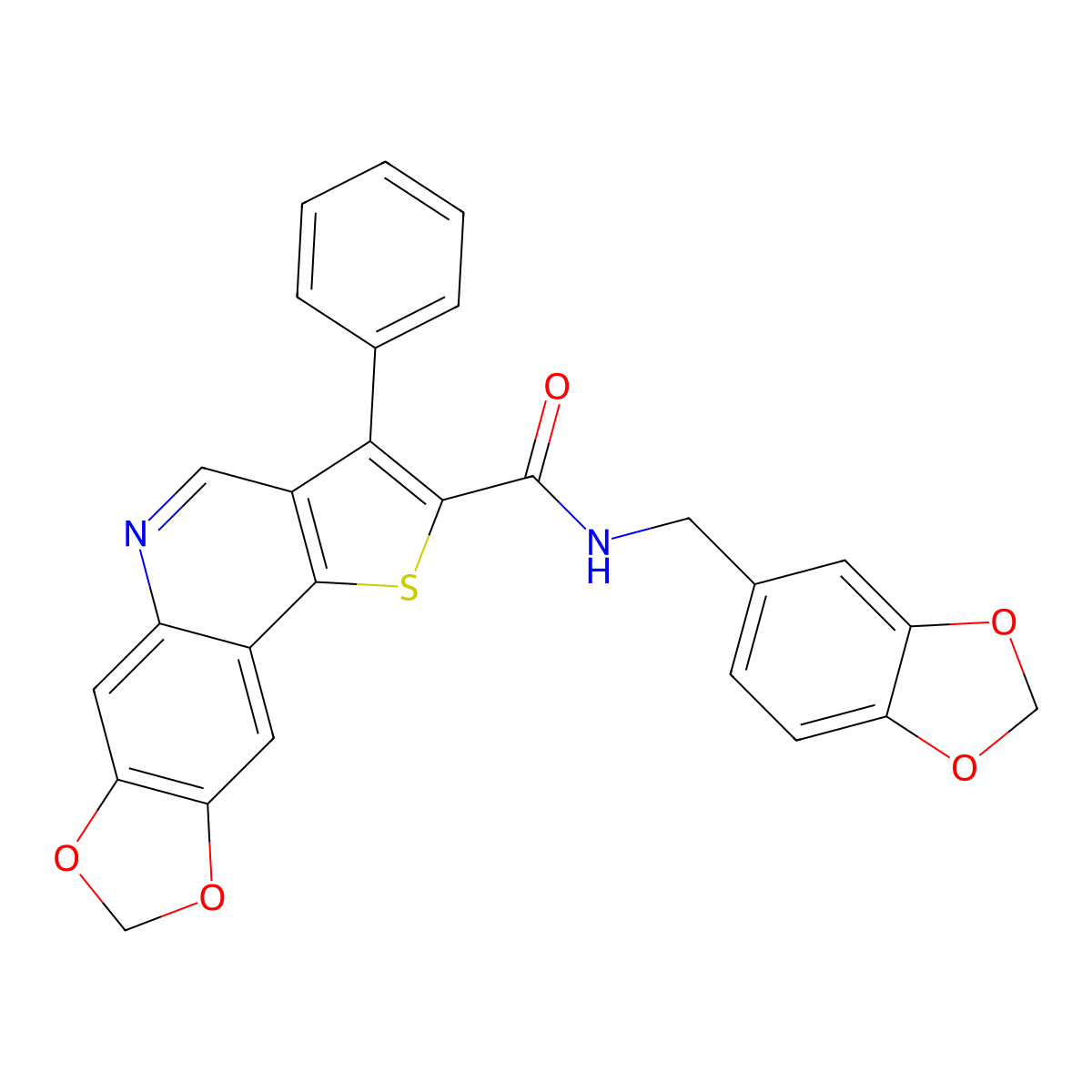 N-[(2H-1,3-benzodioxol-5-yl)methyl]-5-phenyl-12,14-dioxa-3-thia-8-azatetracyclo[7.7.0.0^{2,6}.0^{11,15}]hexadeca-1(16),2(6),4,7,9,11(15)-hexaene-4-carboxamide molecular structure, CAS 1223836-74-5