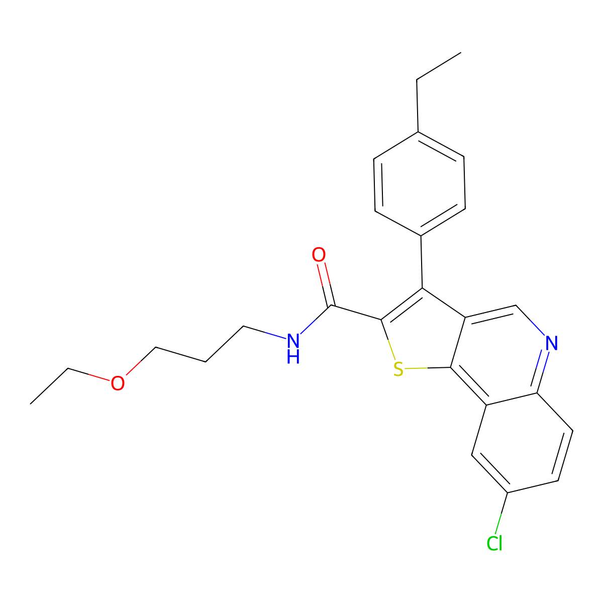 8-chloro-N-(3-ethoxypropyl)-3-(4-ethylphenyl)thieno[3,2-c]quinoline-2-carboxamide molecular structure, CAS 1223836-79-0