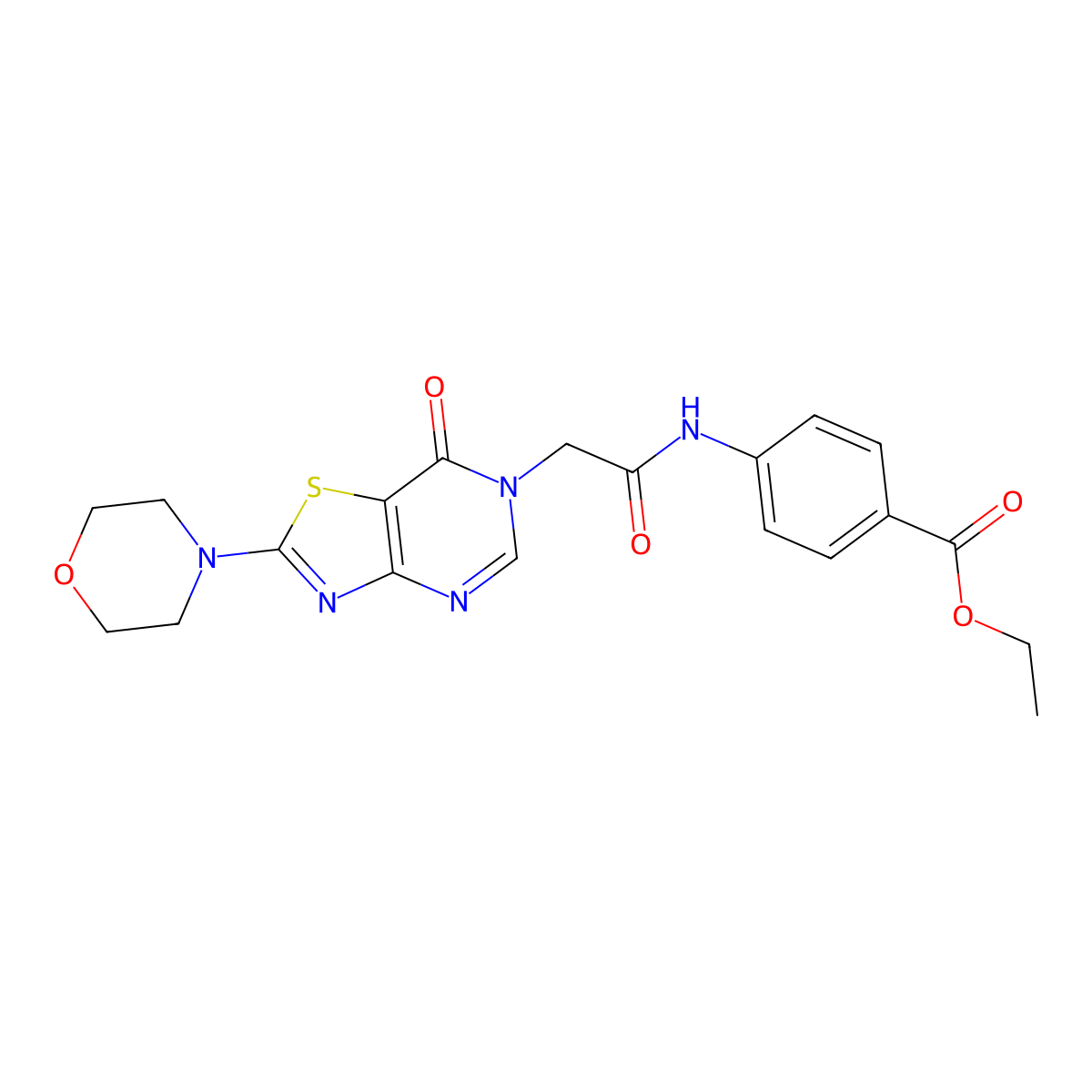 ethyl 4-(2-(2-morpholino-7-oxothiazolo[4,5-d]pyrimidin-6(7H)-yl)acetamido)benzoate molecular structure, CAS 1223836-94-9