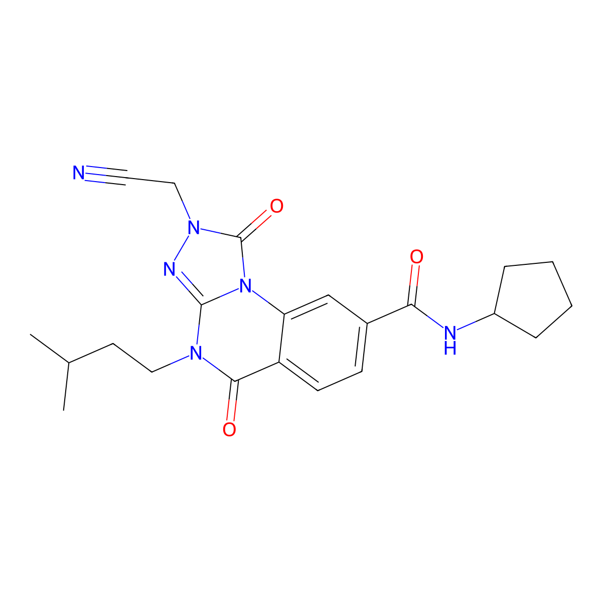 2-(cyanomethyl)-N-cyclopentyl-4-(3-methylbutyl)-1,5-dioxo-1H,2H,4H,5H-[1,2,4]triazolo[4,3-a]quinazoline-8-carboxamide molecular structure, CAS 1223837-32-8
