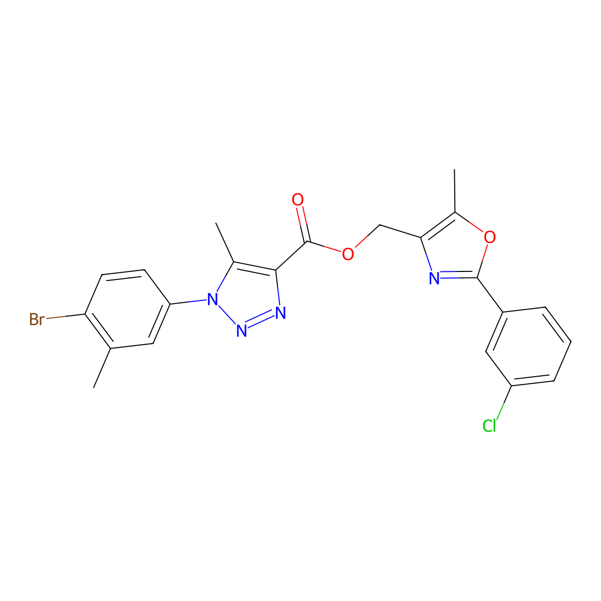 [2-(3-chlorophenyl)-5-methyl-1,3-oxazol-4-yl]methyl 1-(4-bromo-3-methylphenyl)-5-methyl-1H-1,2,3-triazole-4-carboxylate molecular structure, CAS 1223837-48-6