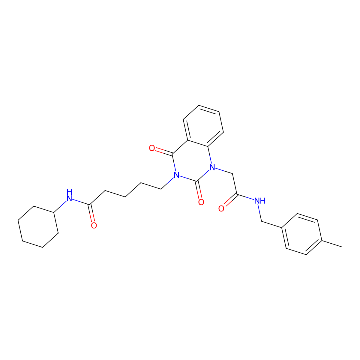N-cyclohexyl-5-(1-(2-((4-methylbenzyl)amino)-2-oxoethyl)-2,4-dioxo-1,2-dihydroquinazolin-3(4H)-yl)pentanamide molecular structure, CAS 1223838-93-4