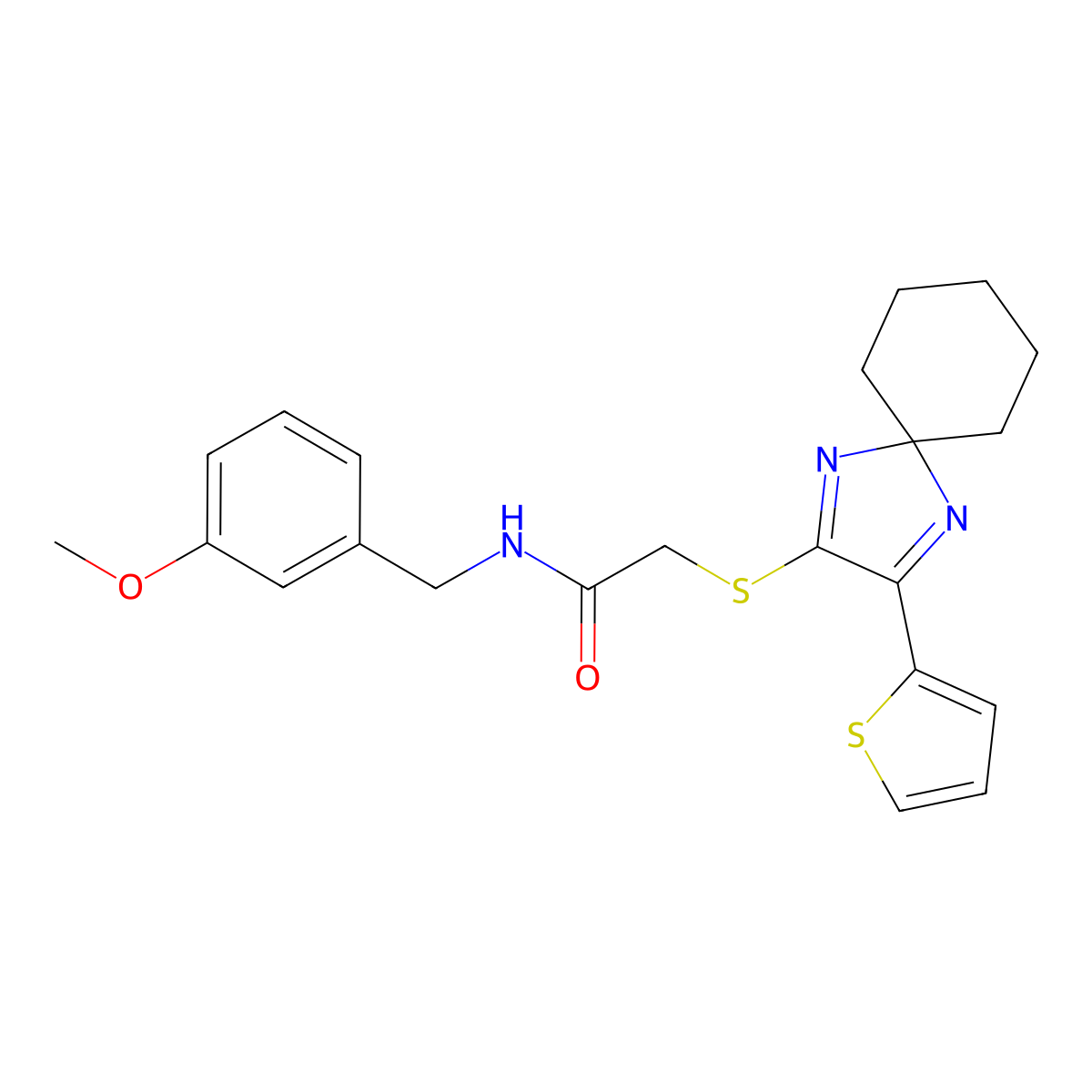 N-[(3-methoxyphenyl)methyl]-2-{[3-(thiophen-2-yl)-1,4-diazaspiro[4.5]deca-1,3-dien-2-yl]sulfanyl}acetamide molecular structure, CAS 1223839-49-3
