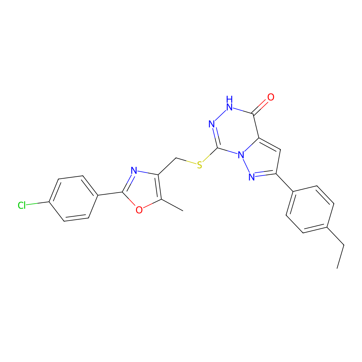 7-({[2-(4-chlorophenyl)-5-methyl-1,3-oxazol-4-yl]methyl}thio)-2-(4-ethylphenyl)pyrazolo[1,5-d][1,2,4]triazin-4(5H)-one molecular structure, CAS 1223839-69-7