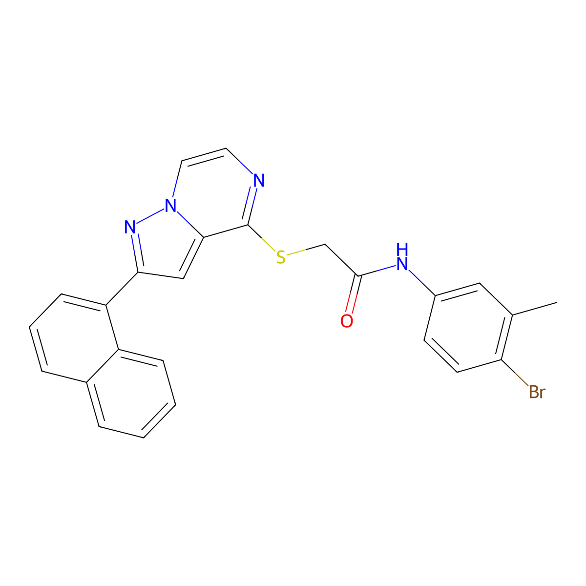 N-(4-bromo-3-methylphenyl)-2-{[2-(1-naphthyl)pyrazolo[1,5-a]pyrazin-4-yl]thio}acetamide molecular structure, CAS 1223841-03-9