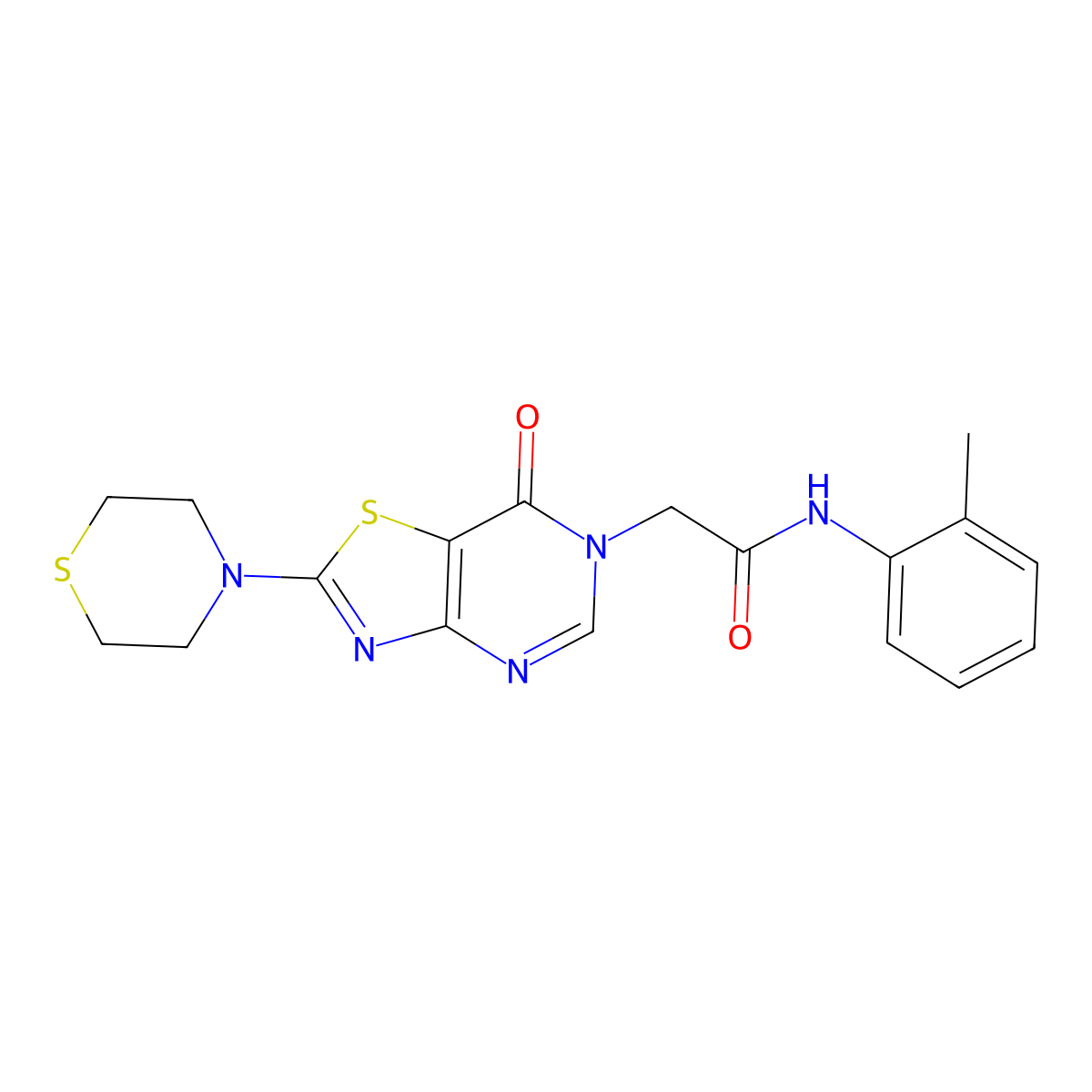 2-(7-oxo-2-thiomorpholinothiazolo[4,5-d]pyrimidin-6(7H)-yl)-N-(o-tolyl)acetamide molecular structure, CAS 1223841-10-8
