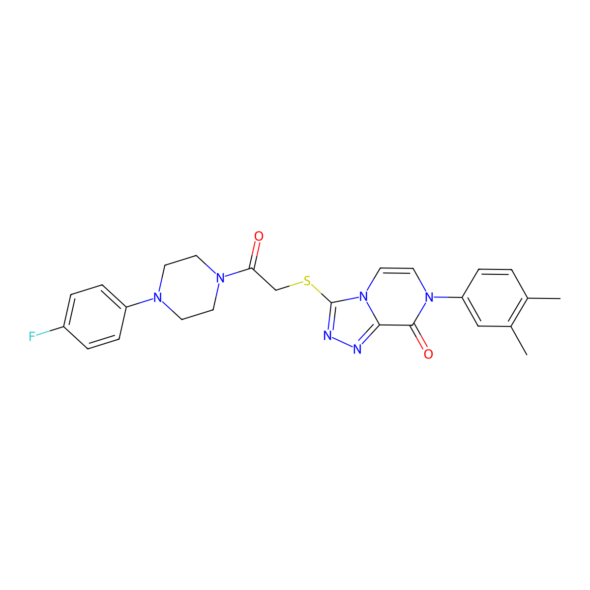 7-(3,4-dimethylphenyl)-3-((2-(4-(4-fluorophenyl)piperazin-1-yl)-2-oxoethyl)thio)-[1,2,4]triazolo[4,3-a]pyrazin-8(7H)-one molecular structure, CAS 1223841-69-7