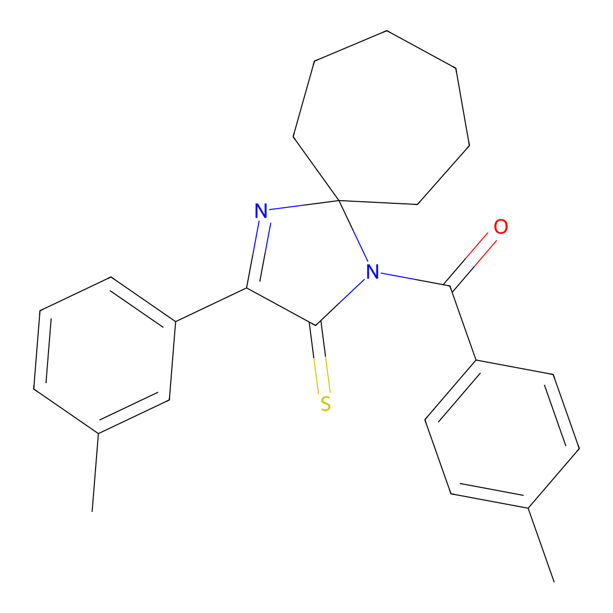 1-(4-Methylbenzoyl)-3-(3-methylphenyl)-1,4-diazaspiro[4.6]undec-3-ene-2-thione molecular structure, CAS 1223843-23-9