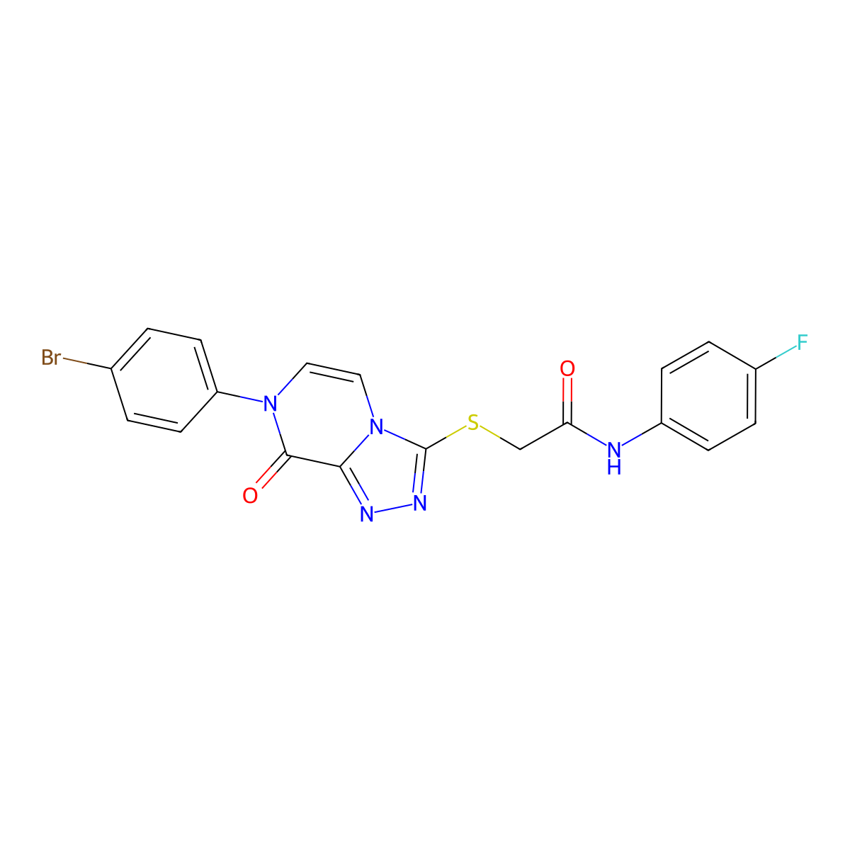 2-((7-(4-bromophenyl)-8-oxo-7,8-dihydro-[1,2,4]triazolo[4,3-a]pyrazin-3-yl)thio)-N-(4-fluorophenyl)acetamide molecular structure, CAS 1223845-00-8