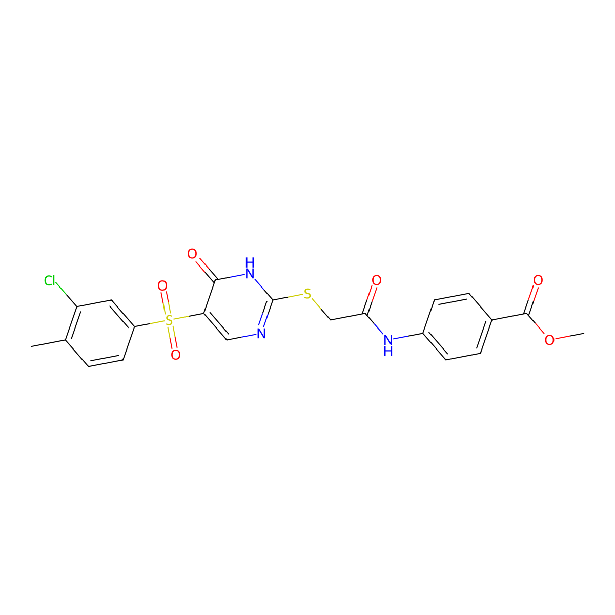 Methyl 4-(2-((5-((3-chloro-4-methylphenyl)sulfonyl)-6-oxo-1,6-dihydropyrimidin-2-yl)thio)acetamido)benzoate molecular structure, CAS 1223845-45-1