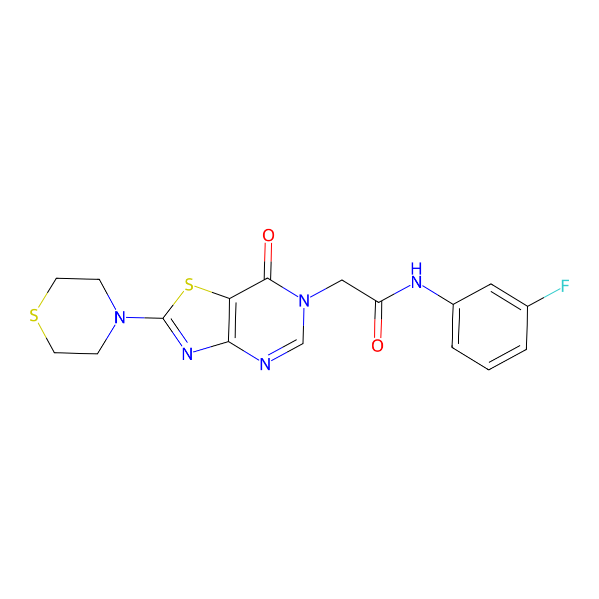 N-(3-fluorophenyl)-2-(7-oxo-2-thiomorpholinothiazolo[4,5-d]pyrimidin-6(7H)-yl)acetamide molecular structure, CAS 1223845-69-9