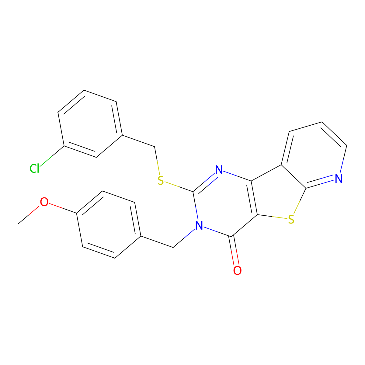 4-{[(3-Chlorophenyl)methyl]sulfanyl}-5-[(4-methoxyphenyl)methyl]-8-thia-3,5,10-triazatricyclo[7.4.0.0^{2,7}]trideca-1(9),2(7),3,10,12-pentaen-6-one molecular structure, CAS 1223845-77-9