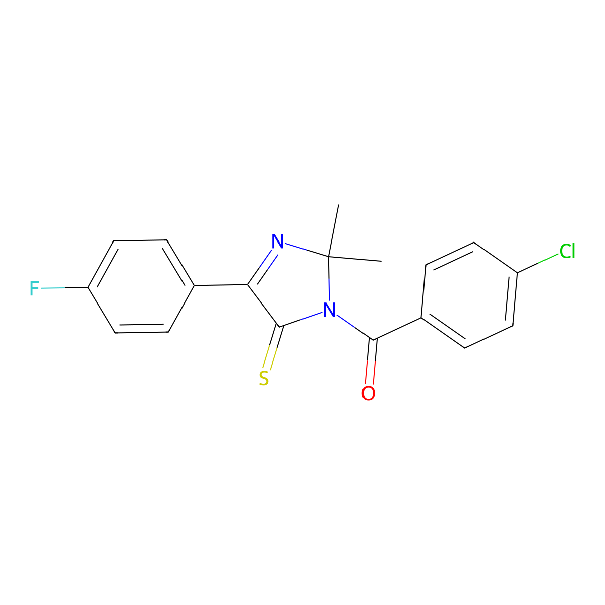 1-(4-chlorobenzoyl)-4-(4-fluorophenyl)-2,2-dimethyl-2,5-dihydro-1H-imidazole-5-thione molecular structure, CAS 1223845-81-5