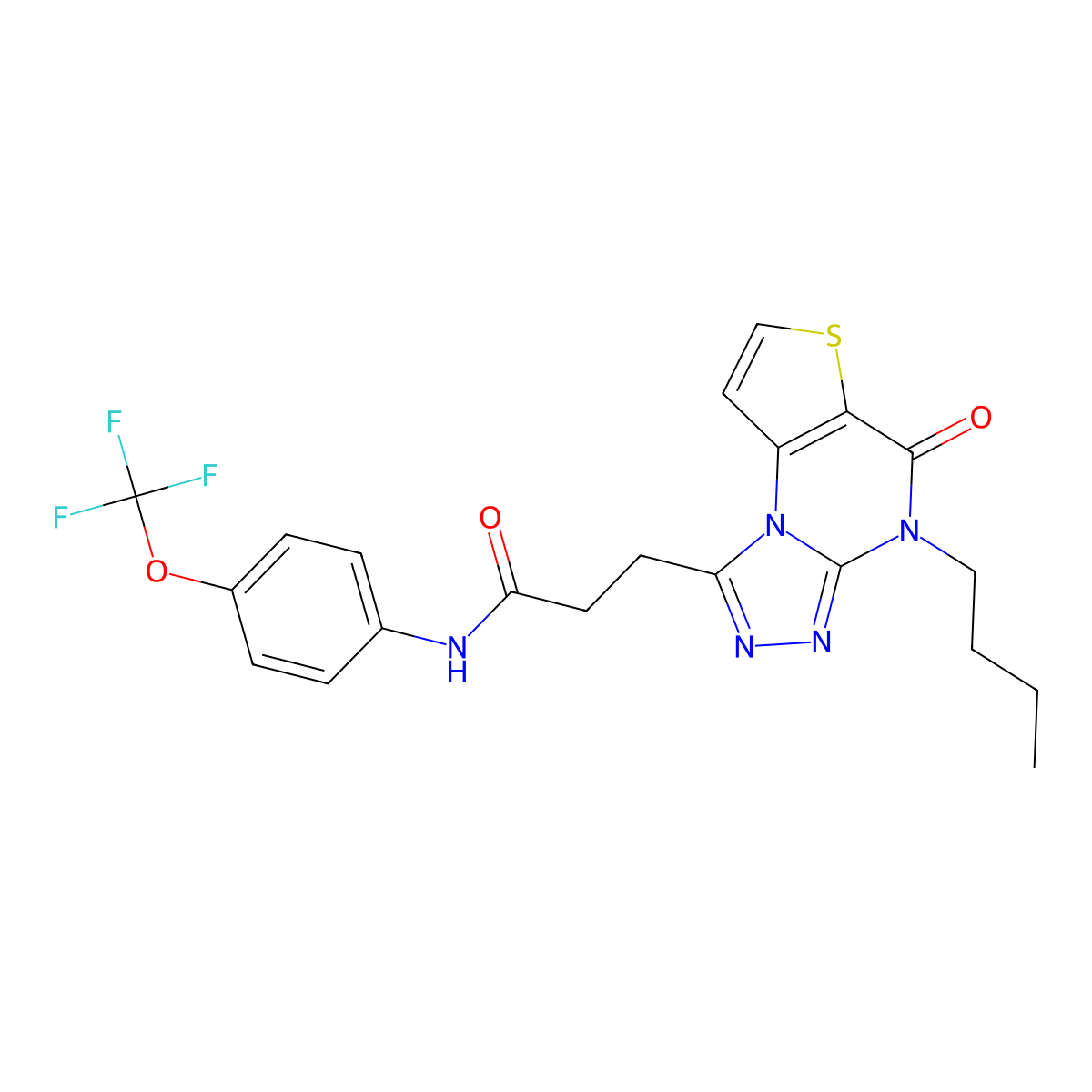 3-(8-butyl-7-oxo-5-thia-1,8,10,11-tetrazatricyclo[7.3.0.02,6]dodeca-2(6),3,9,11-tetraen-12-yl)-N-[4-(trifluoromethoxy)phenyl]propanamide molecular structure, CAS 1223846-40-9