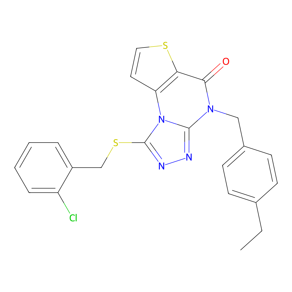 1-((2-chlorobenzyl)thio)-4-(4-ethylbenzyl)thieno[2,3-e][1,2,4]triazolo[4,3-a]pyrimidin-5(4H)-one molecular structure, CAS 1223847-21-9