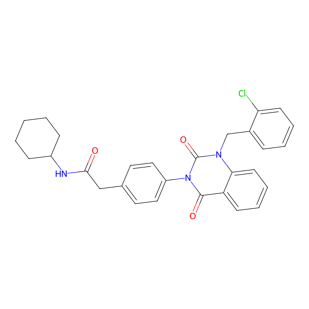 2-(4-(1-(2-chlorobenzyl)-2,4-dioxo-1,2-dihydroquinazolin-3(4H)-yl)phenyl)-N-cyclohexylacetamide molecular structure, CAS 1223847-63-9