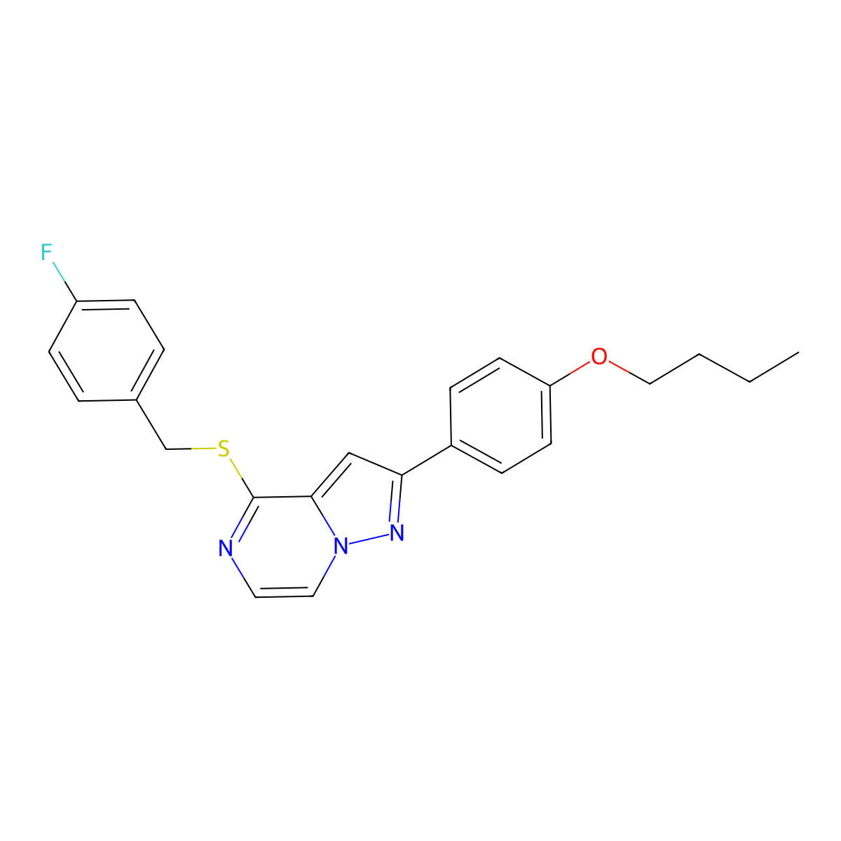 2-(4-Butoxyphenyl)-4-[(4-fluorobenzyl)thio]pyrazolo[1,5-a]pyrazine molecular structure, CAS 1223847-75-3