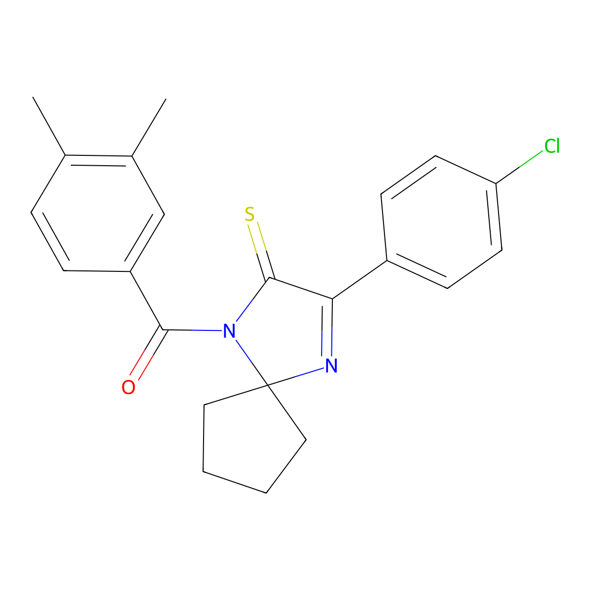 3-(4-Chlorophenyl)-1-(3,4-dimethylbenzoyl)-1,4-diazaspiro[4.4]non-3-ene-2-thione molecular structure, CAS 1223848-34-7