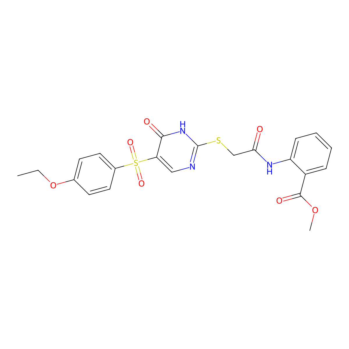Methyl 2-{[({5-[(4-ethoxyphenyl)sulfonyl]-6-oxo-1,6-dihydropyrimidin-2-yl}sulfanyl)acetyl]amino}benzoate molecular structure, CAS 1223848-56-3