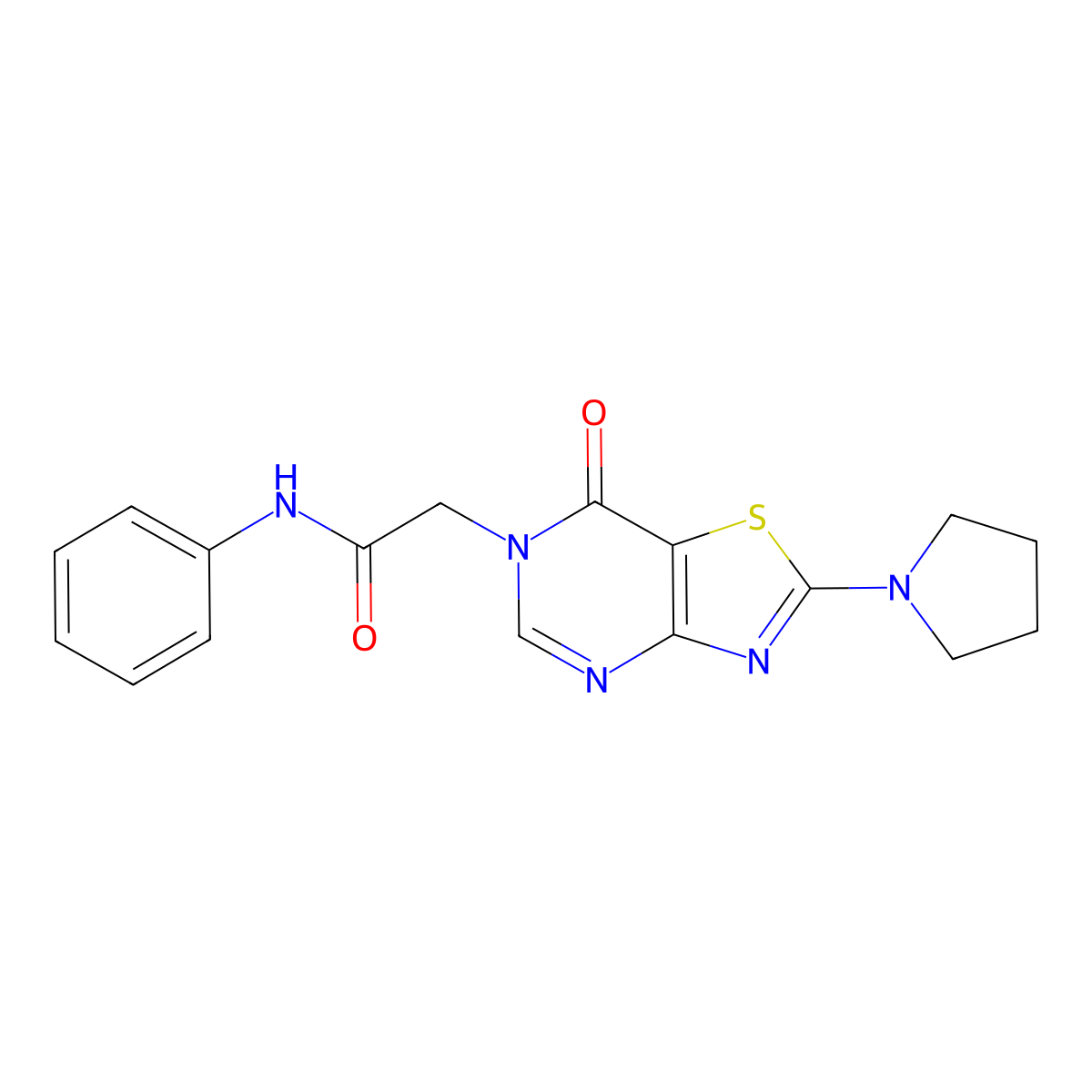 2-(7-oxo-2-(pyrrolidin-1-yl)thiazolo[4,5-d]pyrimidin-6(7H)-yl)-N-phenylacetamide molecular structure, CAS 1223848-63-2