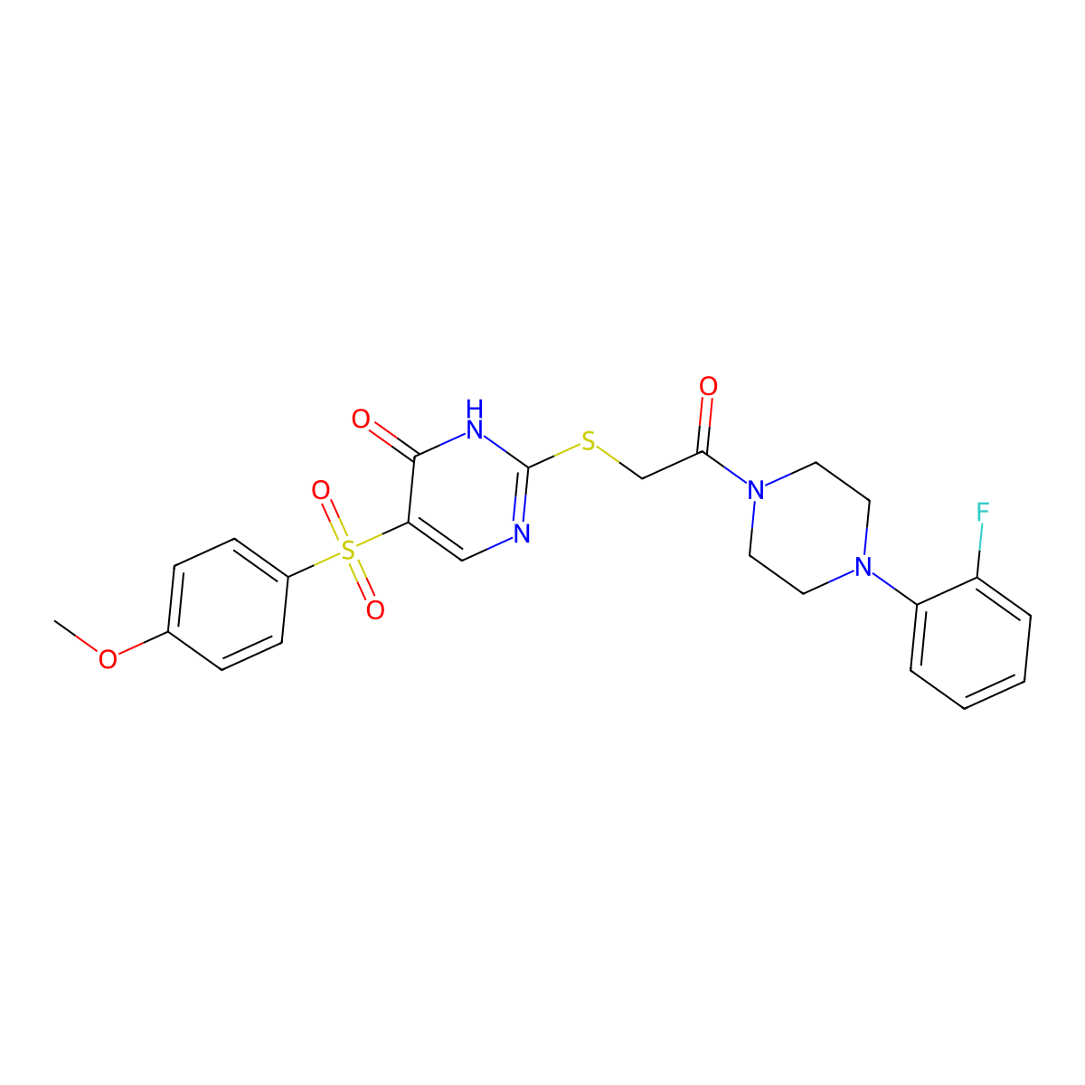 2-({2-[4-(2-fluorophenyl)piperazin-1-yl]-2-oxoethyl}sulfanyl)-5-[(4-methoxyphenyl)sulfonyl]pyrimidin-4(3H)-one molecular structure, CAS 1223849-70-4