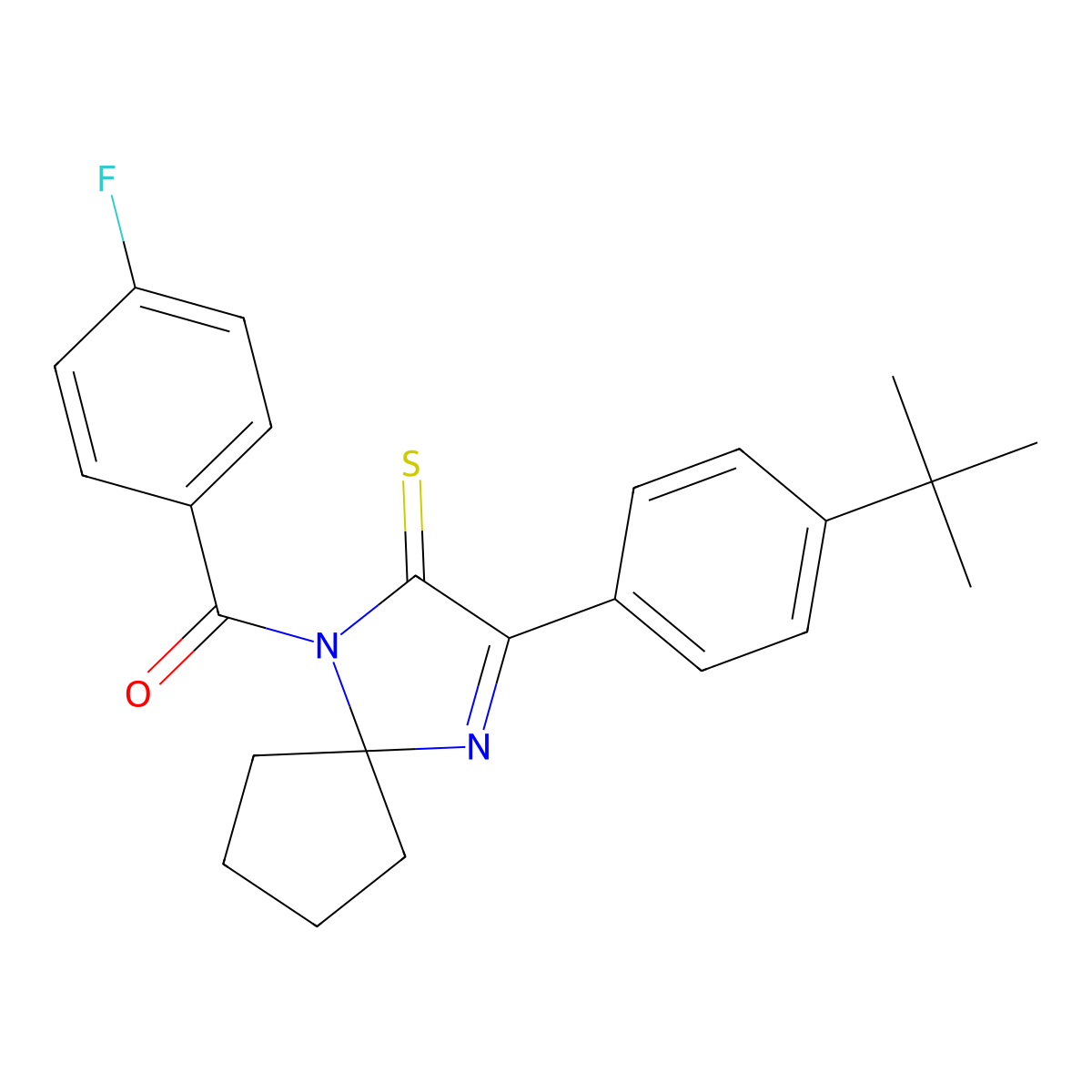 3-(4-Tert-butylphenyl)-1-(4-fluorobenzoyl)-1,4-diazaspiro[4.4]non-3-ene-2-thione molecular structure, CAS 1223849-86-2