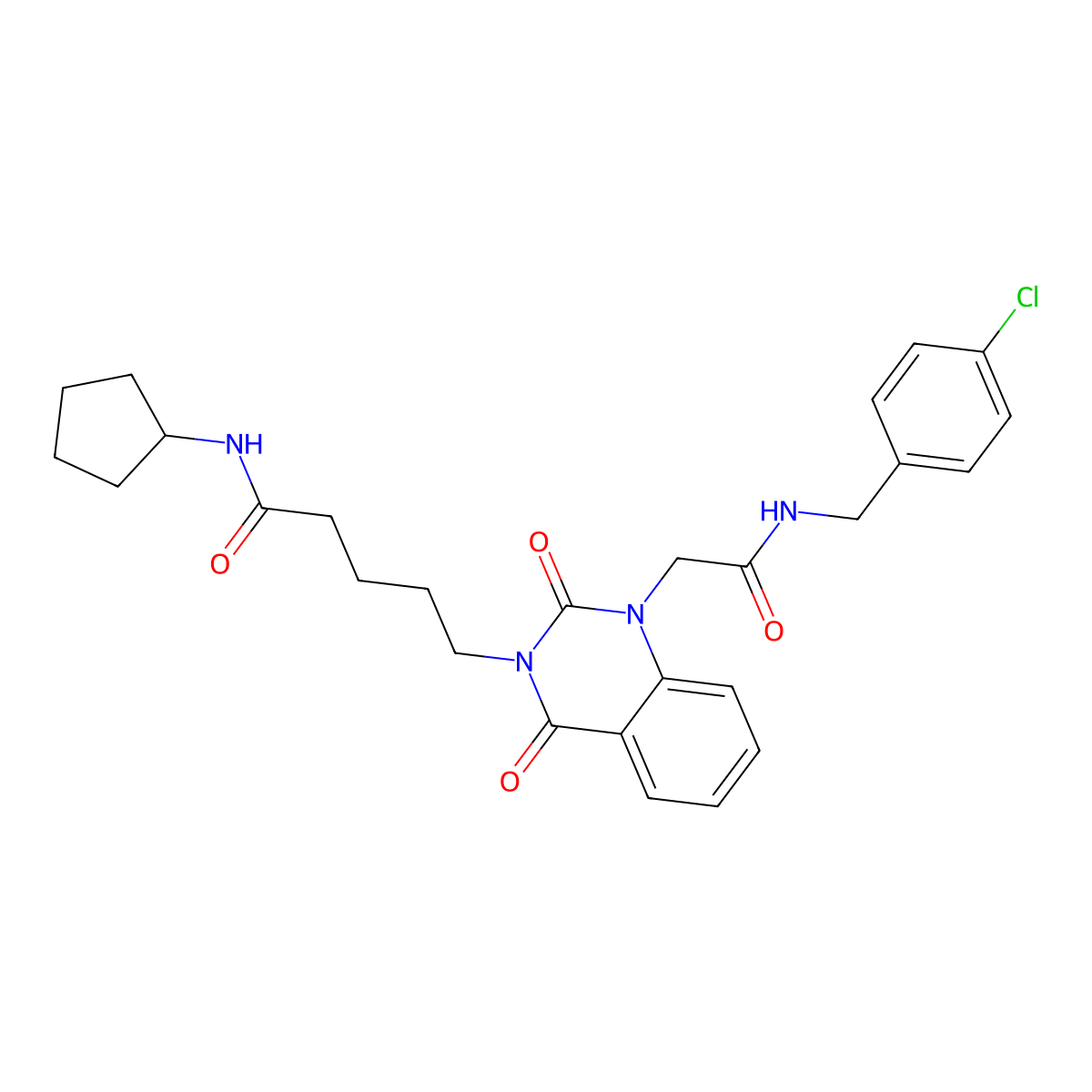 5-(1-(2-((4-chlorobenzyl)amino)-2-oxoethyl)-2,4-dioxo-1,2-dihydroquinazolin-3(4H)-yl)-N-cyclopentylpentanamide molecular structure, CAS 1223849-93-1