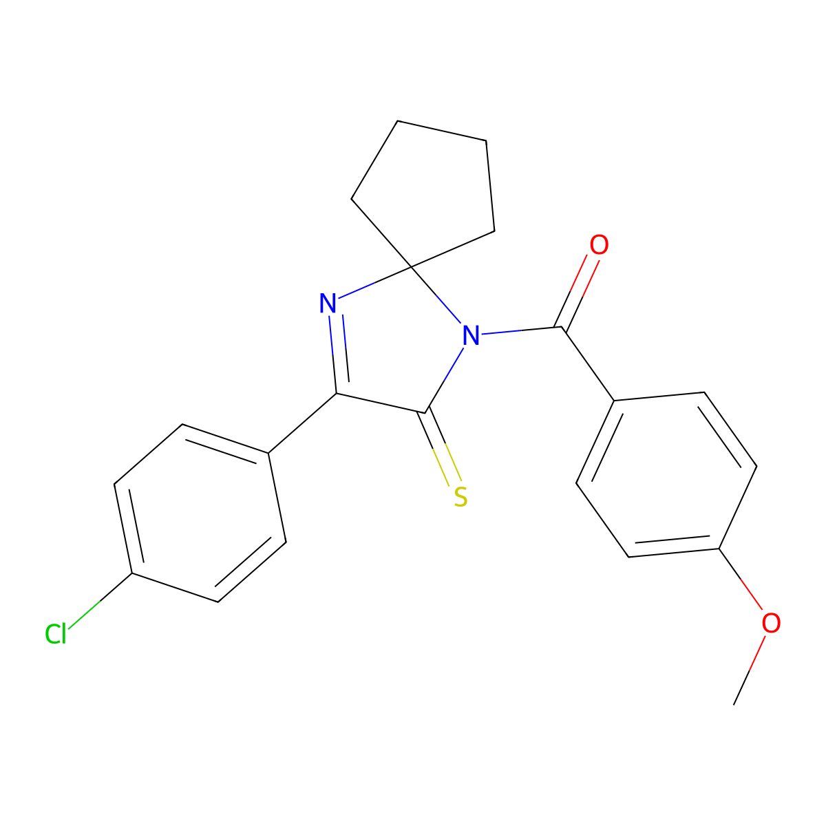 3-(4-Chlorophenyl)-1-(4-methoxybenzoyl)-1,4-diazaspiro[4.4]non-3-ene-2-thione molecular structure, CAS 1223850-95-0