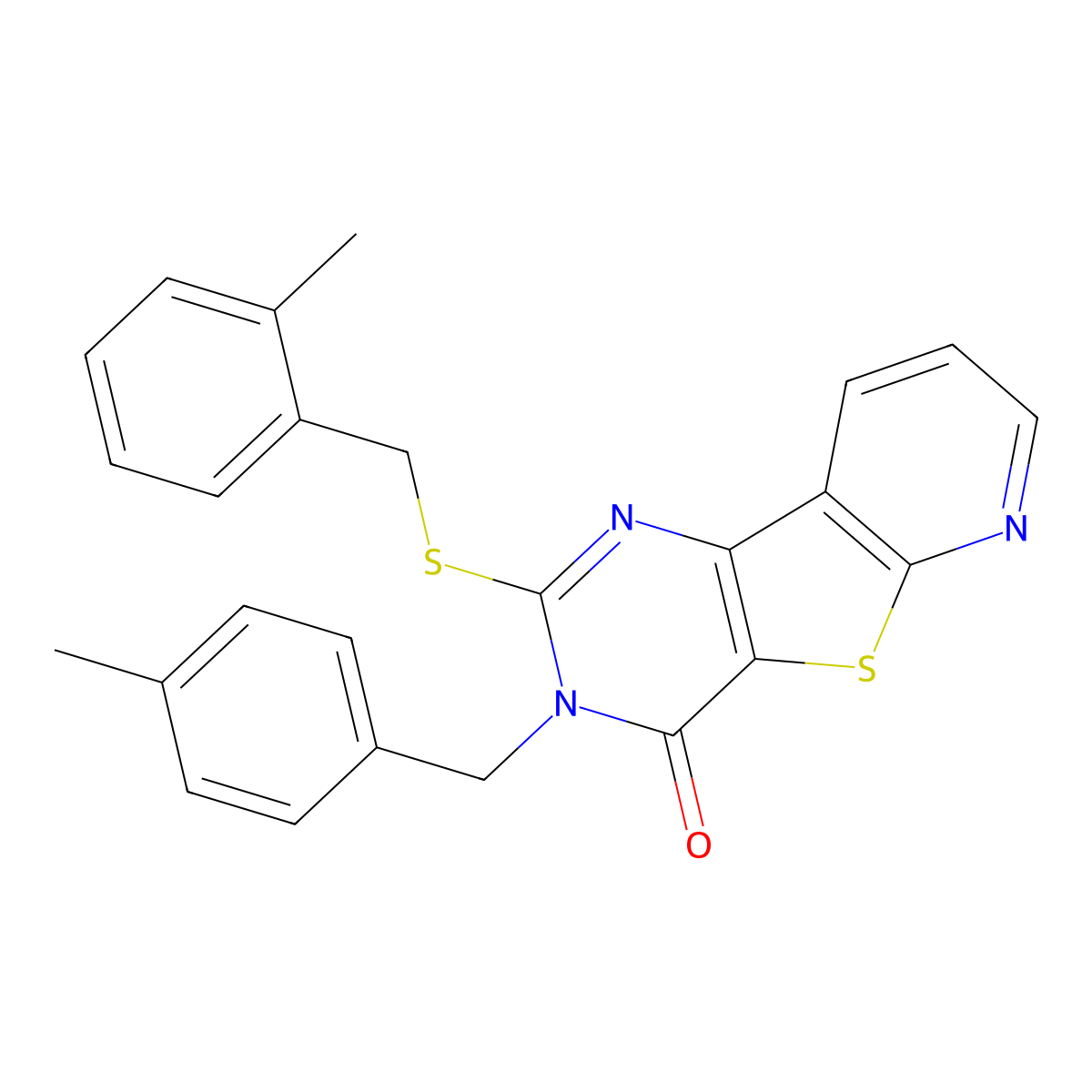 3-(4-methylbenzyl)-2-((2-methylbenzyl)thio)pyrido[3',2':4,5]thieno[3,2-d]pyrimidin-4(3H)-one molecular structure, CAS 1223851-21-5