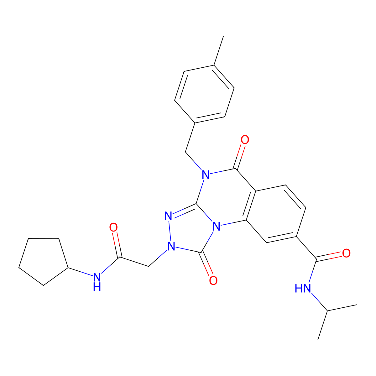 2-(2-(cyclopentylamino)-2-oxoethyl)-N-isopropyl-4-(4-methylbenzyl)-1,5-dioxo-1,2,4,5-tetrahydro-[1,2,4]triazolo[4,3-a]quinazoline-8-carboxamide molecular structure, CAS 1223851-53-3