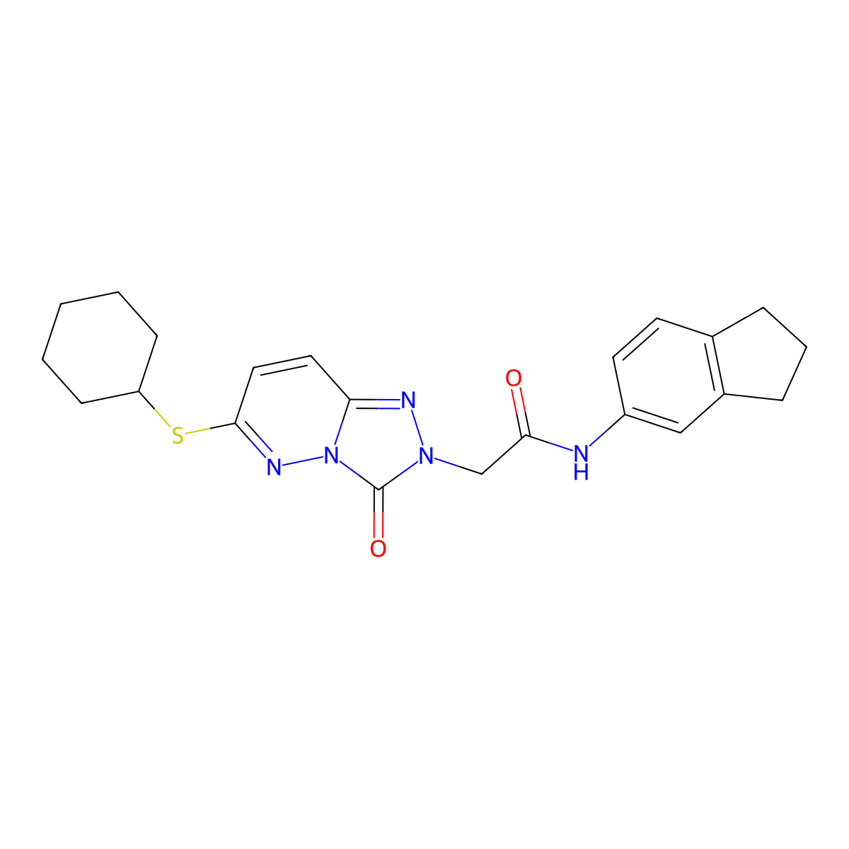2-[6-(cyclohexylsulfanyl)-3-oxo-2H,3H-[1,2,4]triazolo[4,3-b]pyridazin-2-yl]-N-(2,3-dihydro-1H-inden-5-yl)acetamide molecular structure, CAS 1223852-43-4