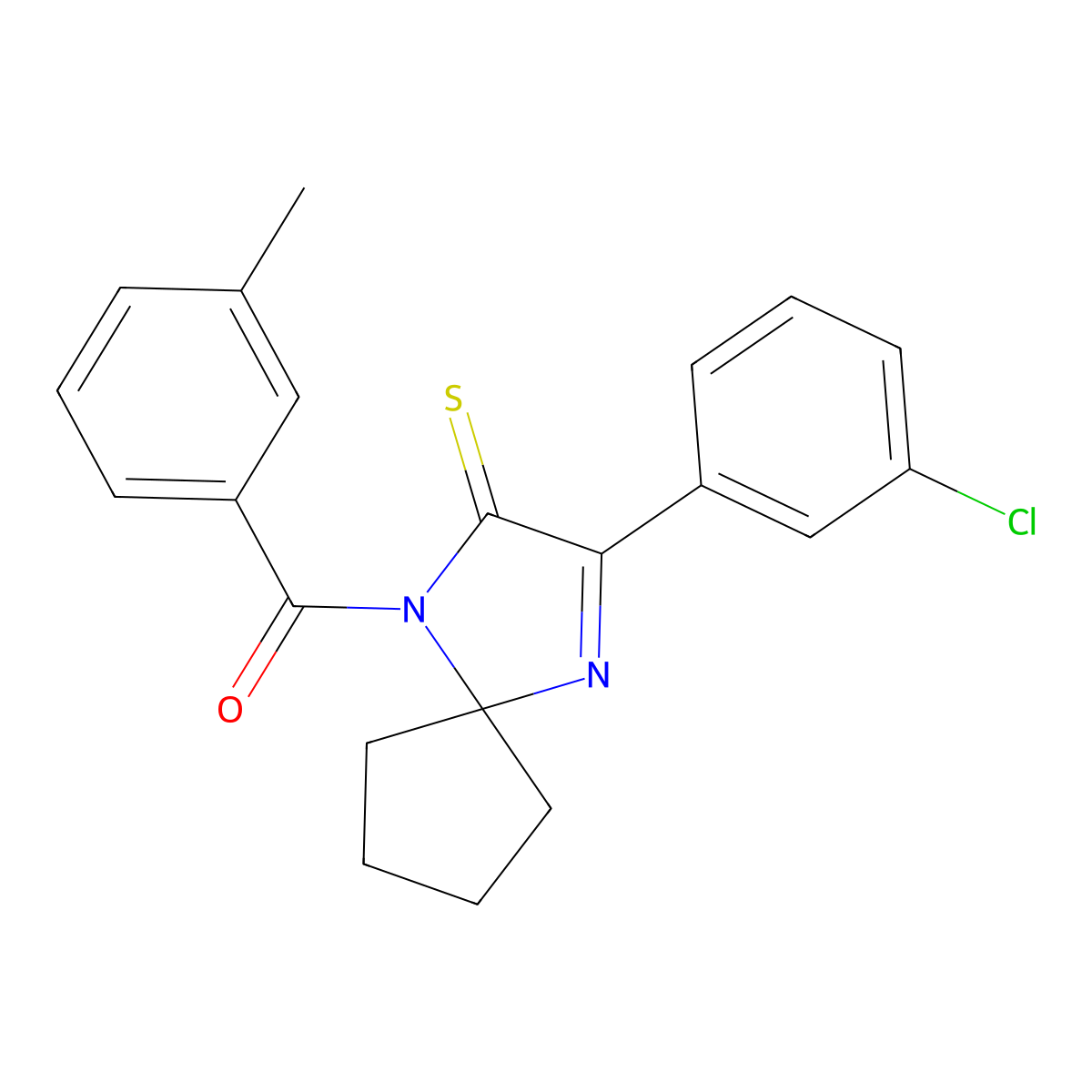 3-(3-Chlorophenyl)-1-(3-methylbenzoyl)-1,4-diazaspiro[4.4]non-3-ene-2-thione molecular structure, CAS 1223852-60-5