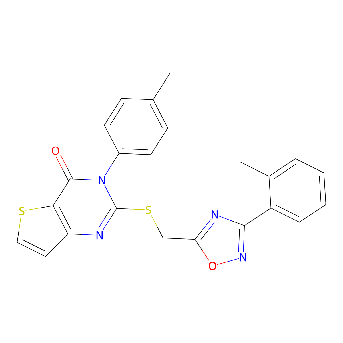 3-(4-methylphenyl)-2-({[3-(2-methylphenyl)-1,2,4-oxadiazol-5-yl]methyl}sulfanyl)-3H,4H-thieno[3,2-d]pyrimidin-4-one molecular structure, CAS 1223853-77-7