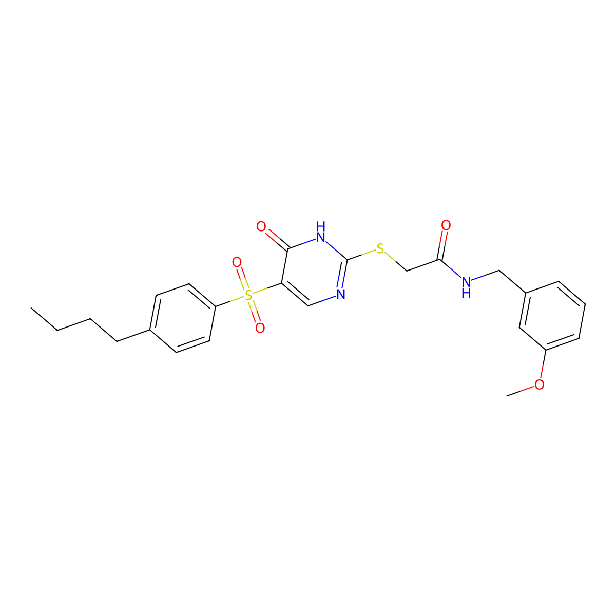 2-((5-((4-butylphenyl)sulfonyl)-6-oxo-1,6-dihydropyrimidin-2-yl)thio)-N-(3-methoxybenzyl)acetamide molecular structure, CAS 1223853-98-2