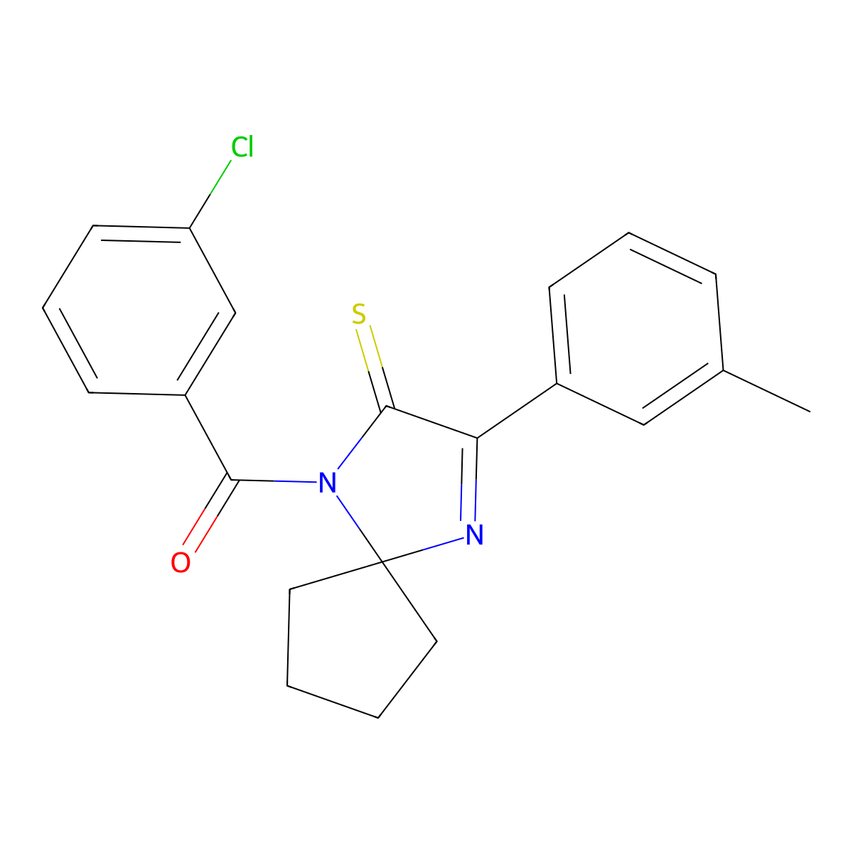 1-(3-Chlorobenzoyl)-3-(3-methylphenyl)-1,4-diazaspiro[4.4]non-3-ene-2-thione molecular structure, CAS 1223854-09-8