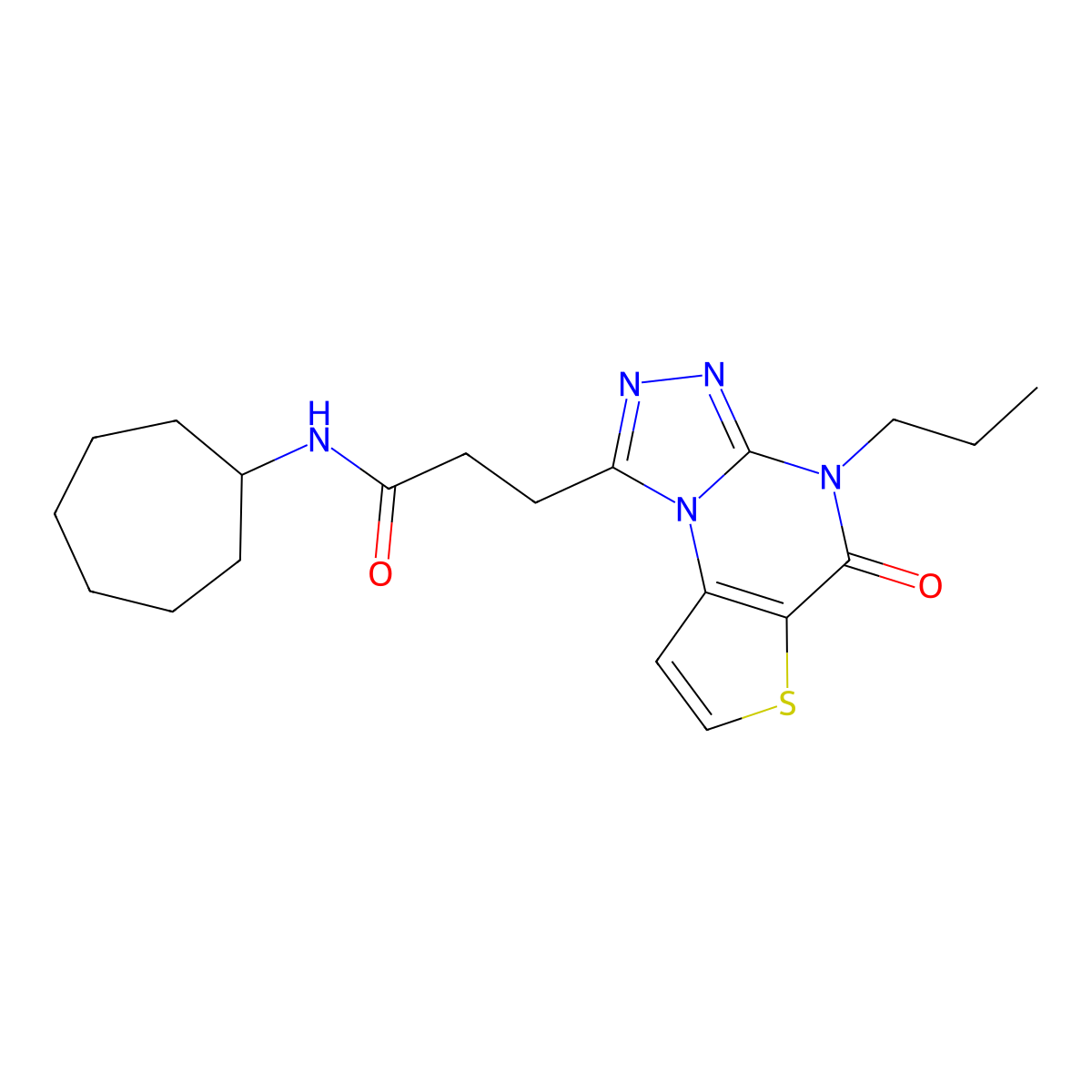 N-cycloheptyl-3-(5-oxo-4-propyl-4,5-dihydrothieno[2,3-e][1,2,4]triazolo[4,3-a]pyrimidin-1-yl)propanamide molecular structure, CAS 1223854-71-4
