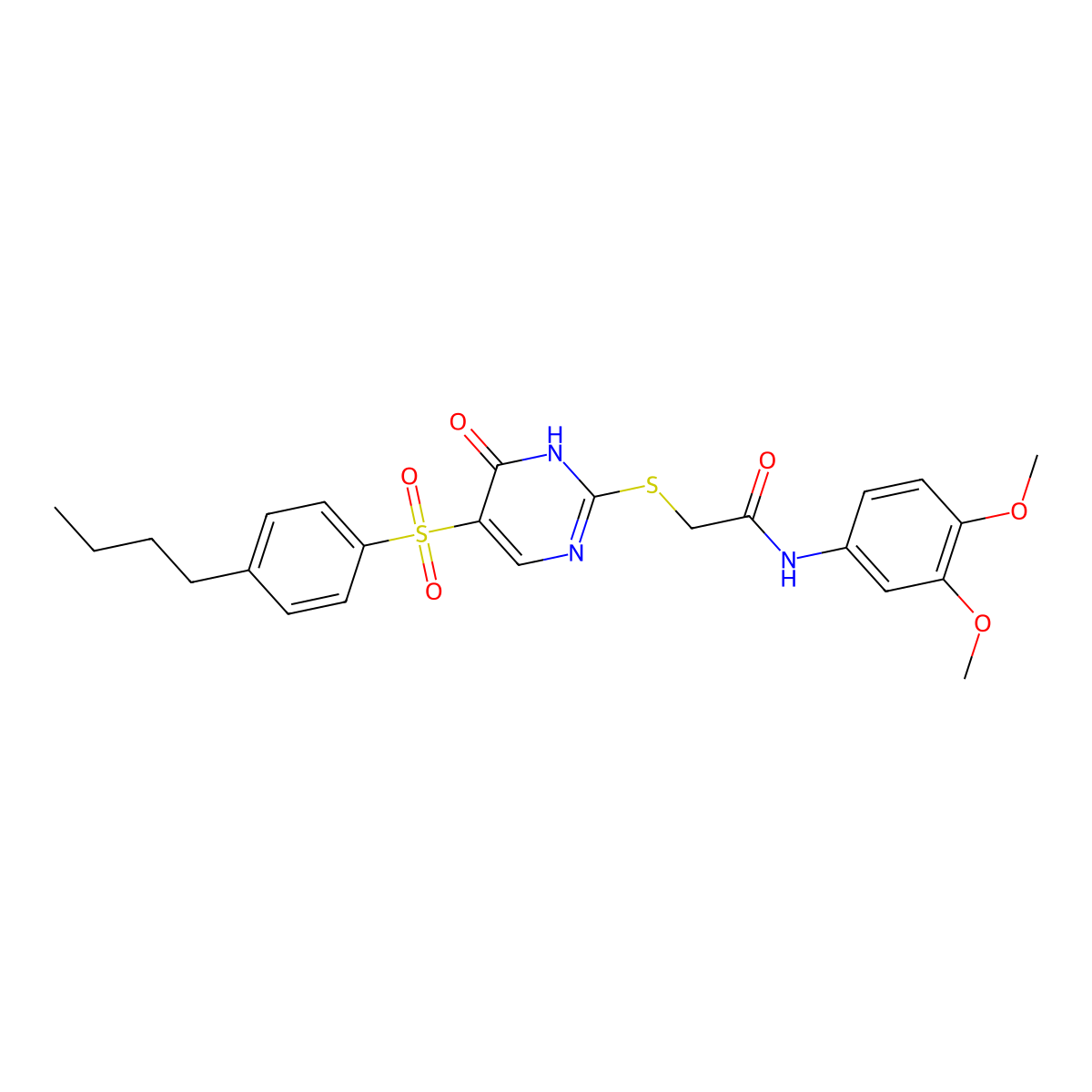 2-((5-((4-butylphenyl)sulfonyl)-6-oxo-1,6-dihydropyrimidin-2-yl)thio)-N-(3,4-dimethoxyphenyl)acetamide molecular structure, CAS 1223855-76-2