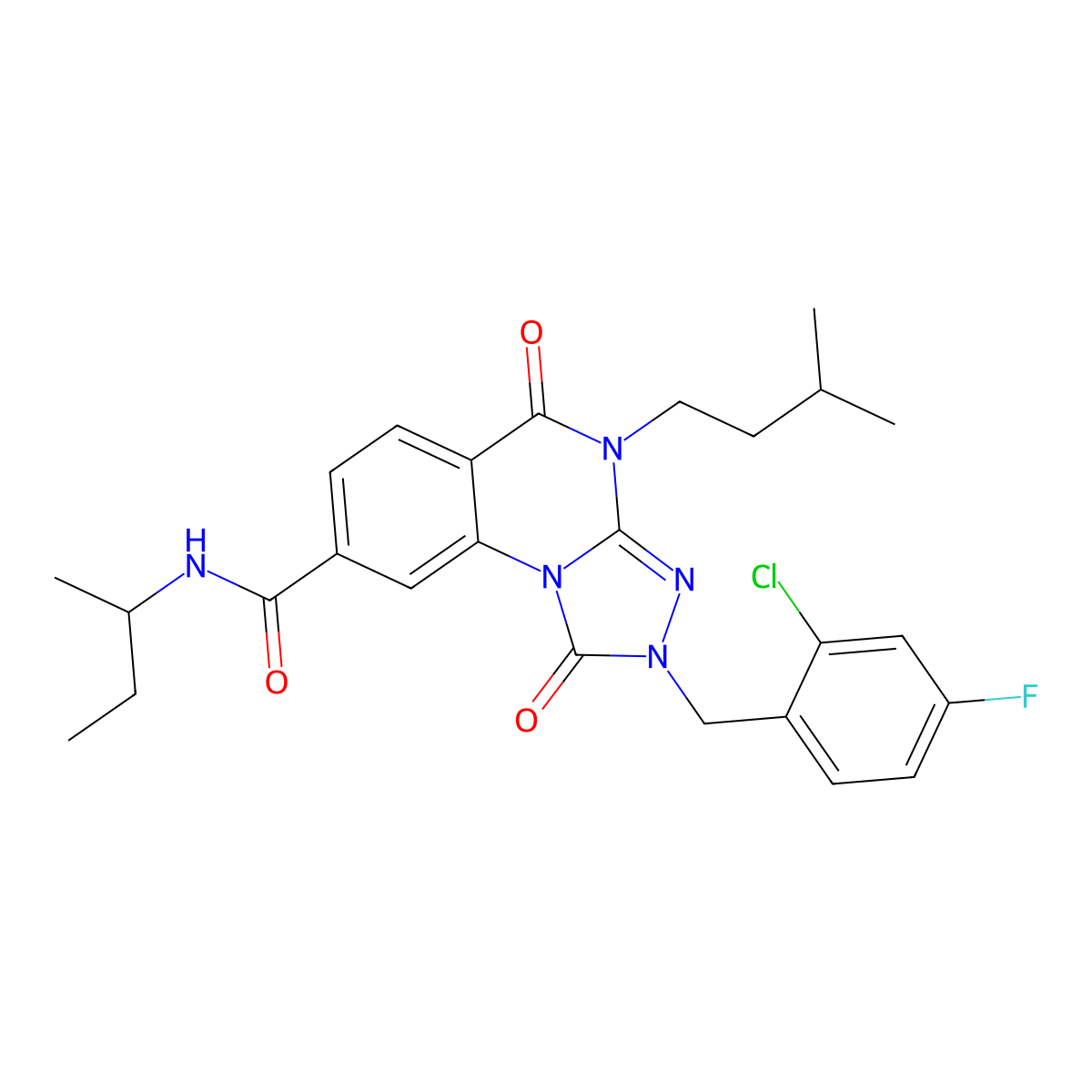 N-(sec-butyl)-2-(2-chloro-4-fluorobenzyl)-4-(3-methylbutyl)-1,5-dioxo-1,2,4,5-tetrahydro[1,2,4]triazolo[4,3-a]quinazoline-8-carboxamide molecular structure, CAS 1223856-18-5