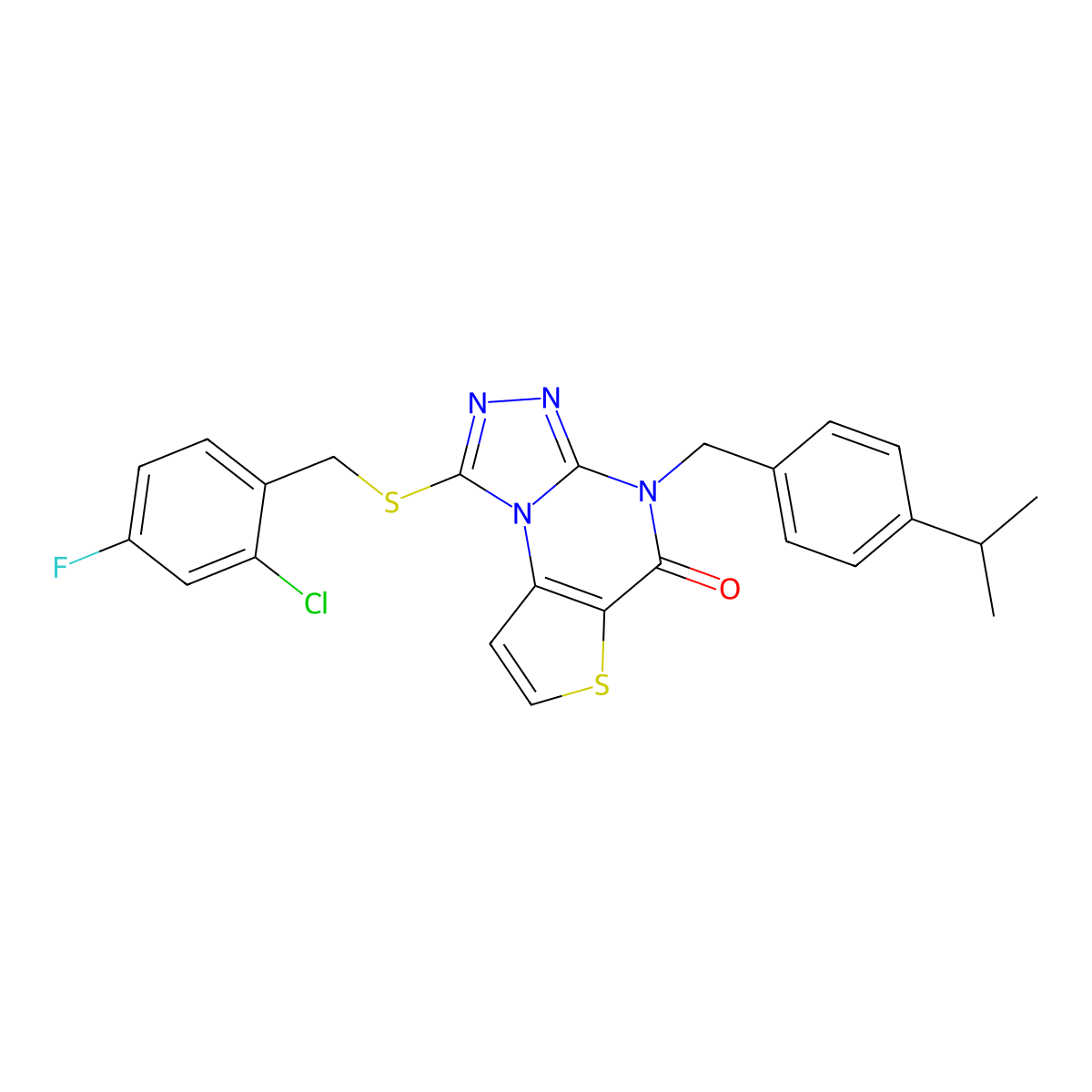 1-((2-chloro-4-fluorobenzyl)thio)-4-(4-isopropylbenzyl)thieno[2,3-e][1,2,4]triazolo[4,3-a]pyrimidin-5(4H)-one molecular structure, CAS 1223858-08-9