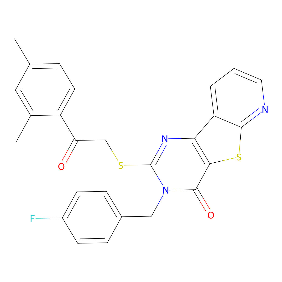 2-((2-(2,4-dimethylphenyl)-2-oxoethyl)thio)-3-(4-fluorobenzyl)pyrido[3',2':4,5]thieno[3,2-d]pyrimidin-4(3H)-one molecular structure, CAS 1223858-82-9