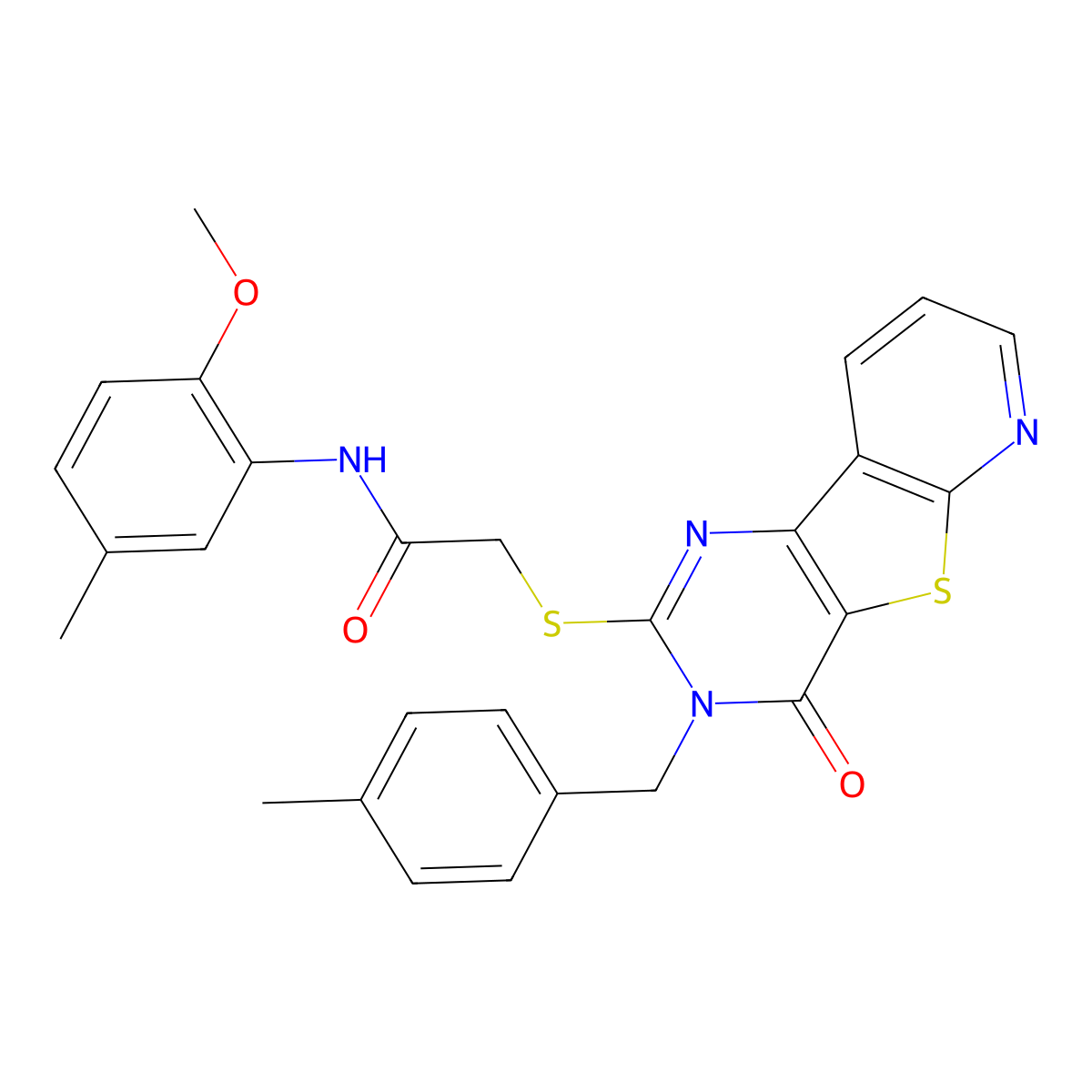 N-(2-methoxy-5-methylphenyl)-2-({5-[(4-methylphenyl)methyl]-6-oxo-8-thia-3,5,10-triazatricyclo[7.4.0.0^{2,7}]trideca-1(9),2(7),3,10,12-pentaen-4-yl}sulfanyl)acetamide molecular structure, CAS 1223858-84-1