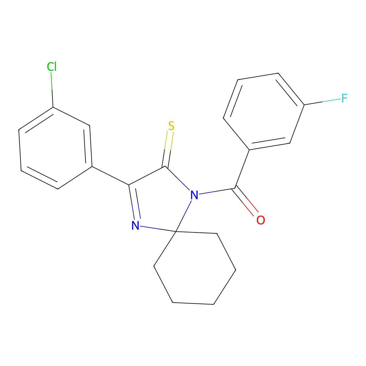 3-(3-Chlorophenyl)-1-(3-fluorobenzoyl)-1,4-diazaspiro[4.5]dec-3-ene-2-thione molecular structure, CAS 1223859-32-2