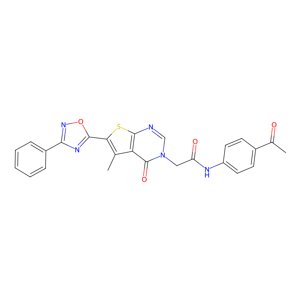 N-(4-acetylphenyl)-2-[5-methyl-4-oxo-6-(3-phenyl-1,2,4-oxadiazol-5-yl)-3H,4H-thieno[2,3-d]pyrimidin-3-yl]acetamide molecular structure, CAS 1223859-50-4